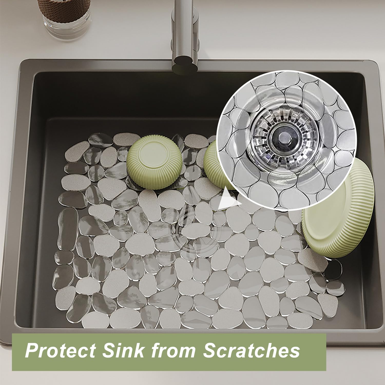 2 PCS Pebble Kitchen Sink Mats - PVC Sink Protector Stainless Steel or Porcelain - Protector for Bottom of Kitchen Sink, 15.8 x 11.8 inches