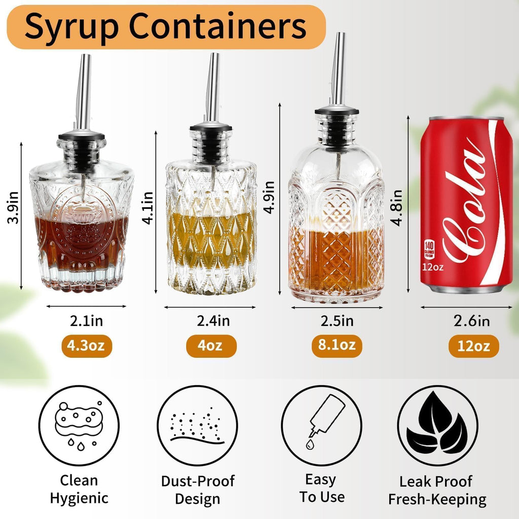 INFTYLE Syrup Bottle Set of 3 - Syrup Dispenser with Leak-Proof Lids Pour Spout Ideal for Coffee Syrups,Honey,Condiments,Olive Oil