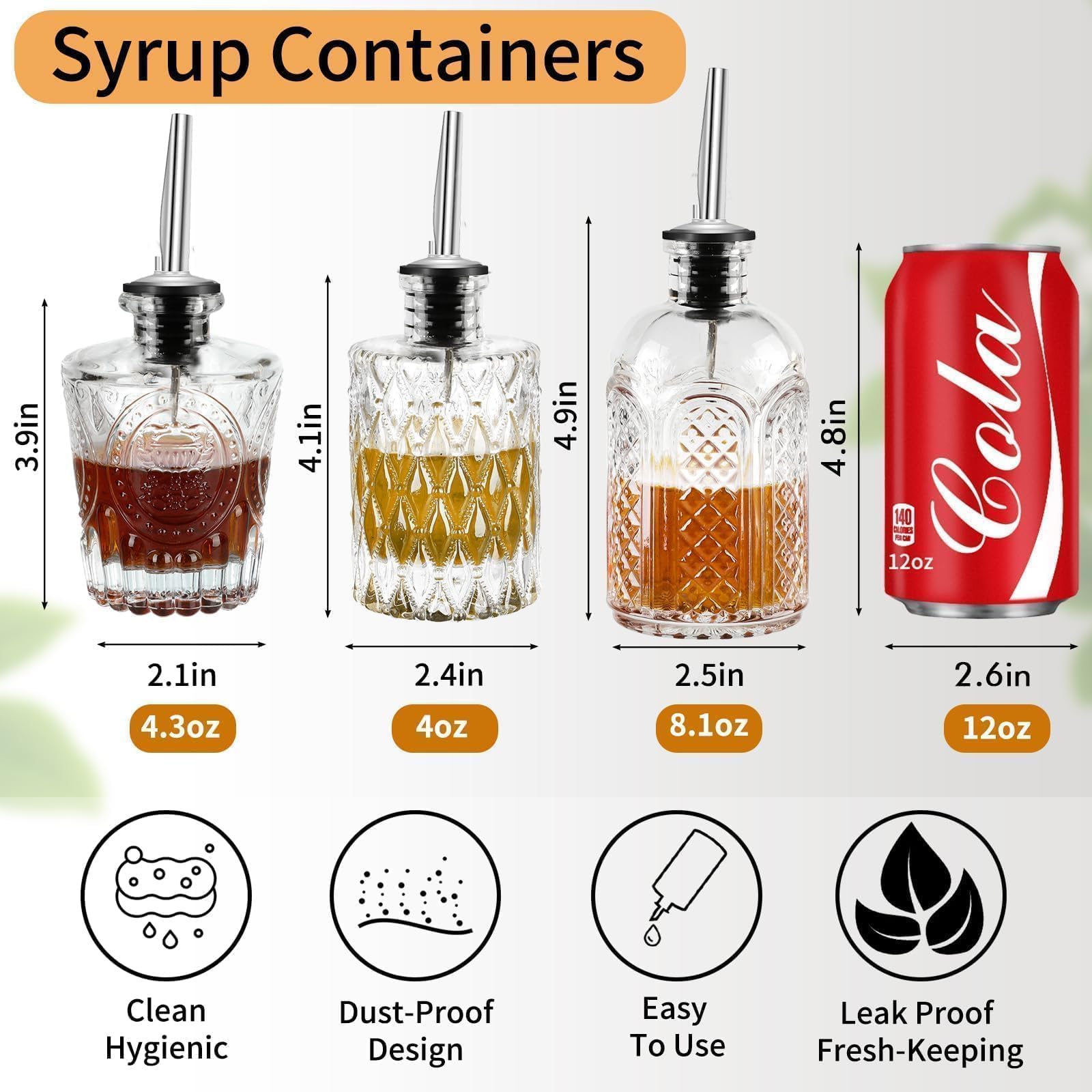 INFTYLE Syrup Bottle Set of 3 - Syrup Dispenser with Leak-Proof Lids Pour Spout Ideal for Coffee Syrups,Honey,Condiments,Olive Oil