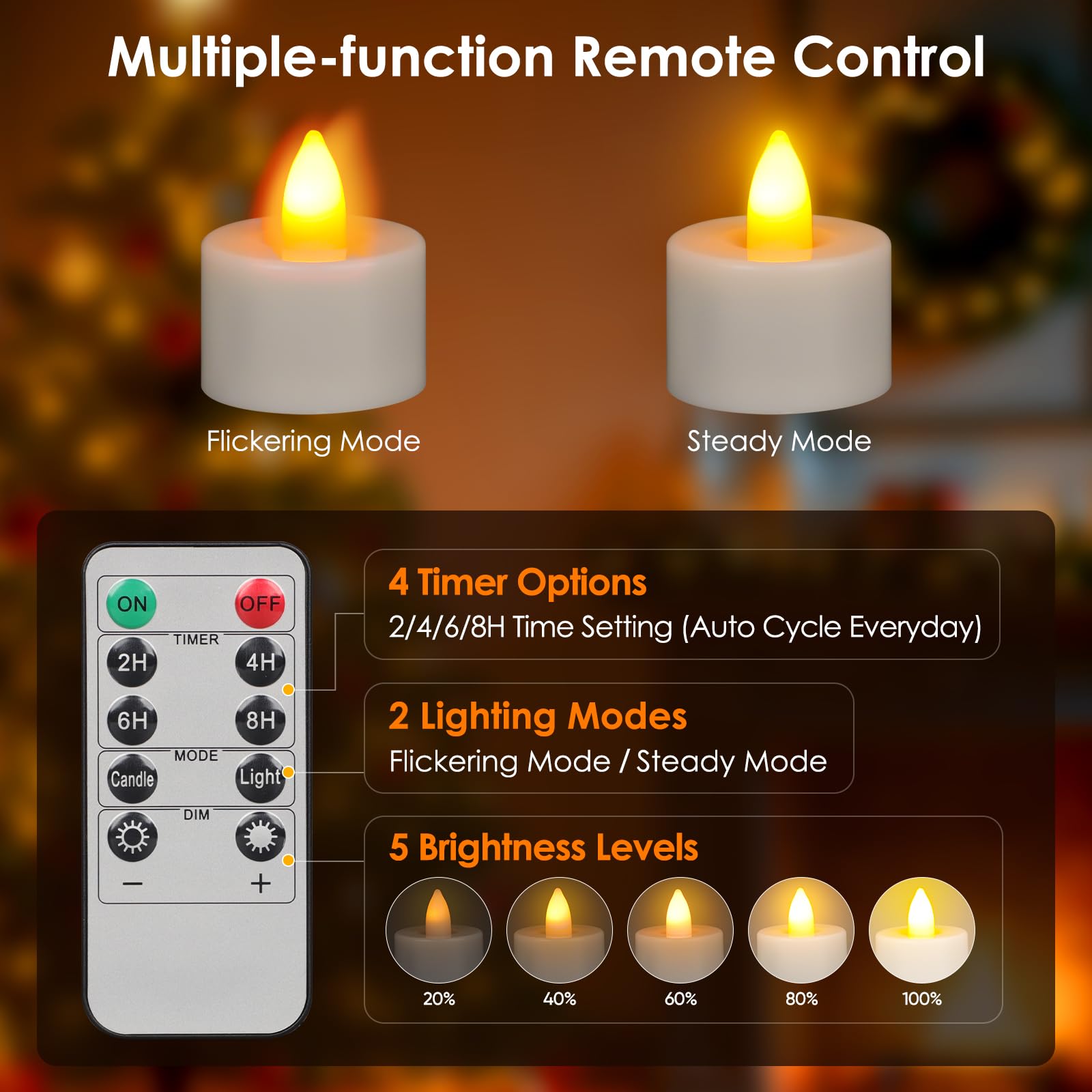 Ropelux 4 Rechargeable Tea Lights with Charging Base,Realistic Flickering Dimmable LED Candles with Remote Control Timer in Warm Yellow for Christmas,Weddings, Parties, Festivals (with Cable, 4)