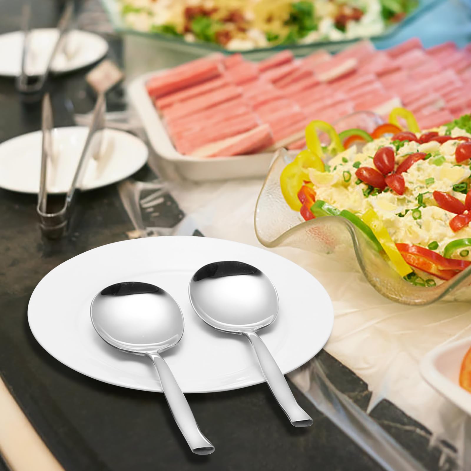 Oymlclivisa 6 Pieces Stainless Steel Serving Spoons, Large Buffet Serving Spoons