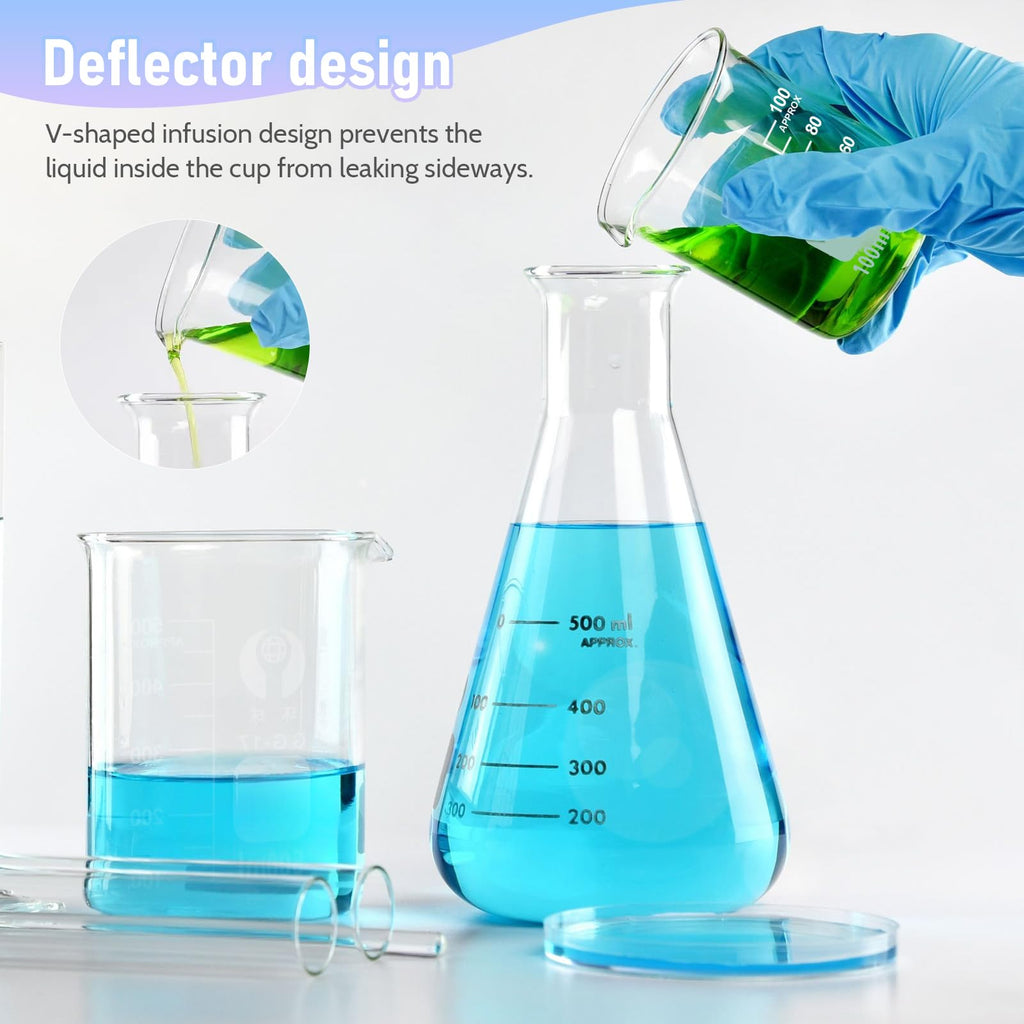 OLCANA 5 Pack Glass Beaker Set 50 ml 100 ml 250 ml 500ml 1000 ml Thick Borosilicate 3.3 Glass Graduated Measuring Lab Beaker Low Form Griffin 1L Big Glass Beaker