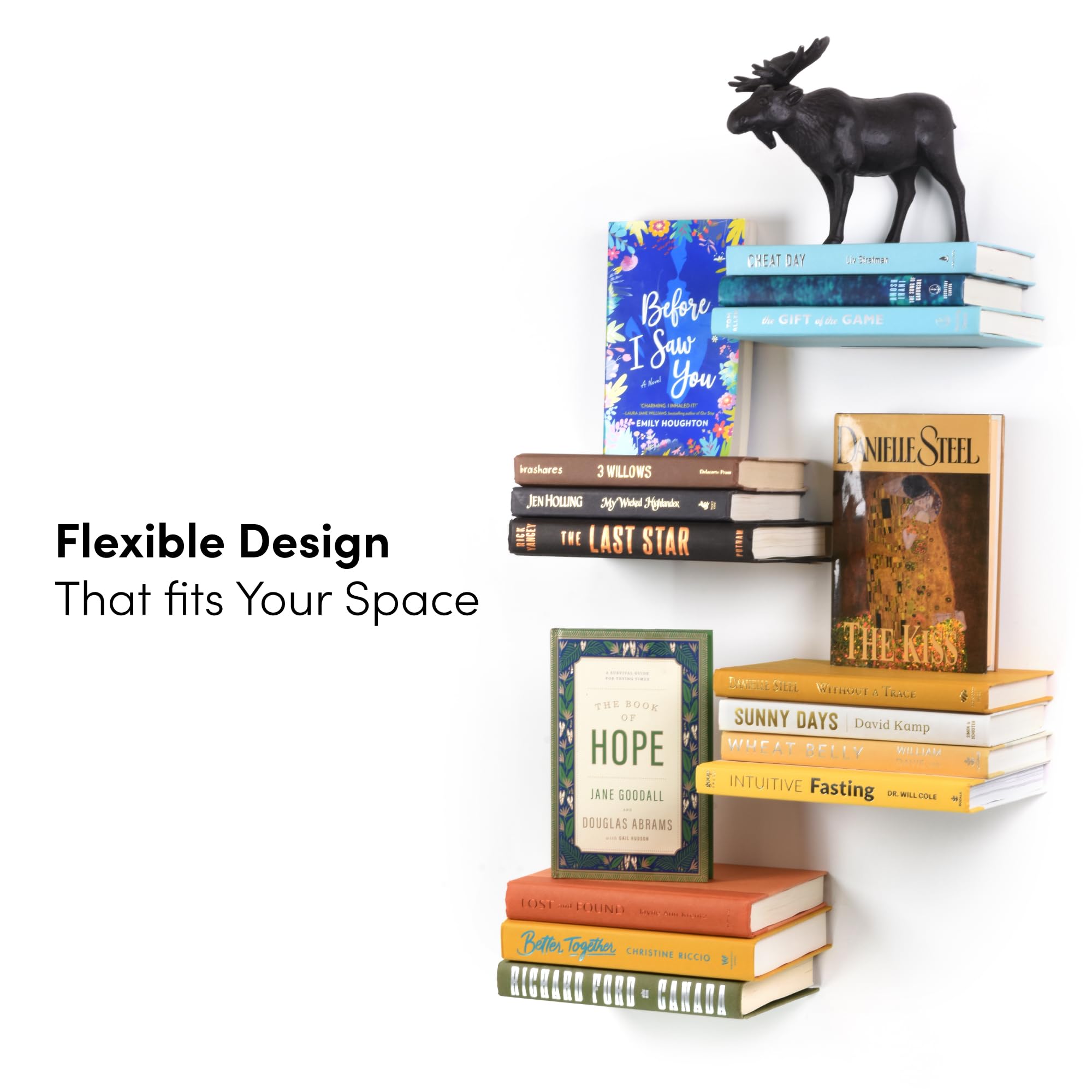 Invisible Floating Wall Bookcase - Set of 4 | Aluminium Book Wall Shelf | Invisible Shelf Holder for Books and Decoration | Modern Space Saving Wall Bookcase
