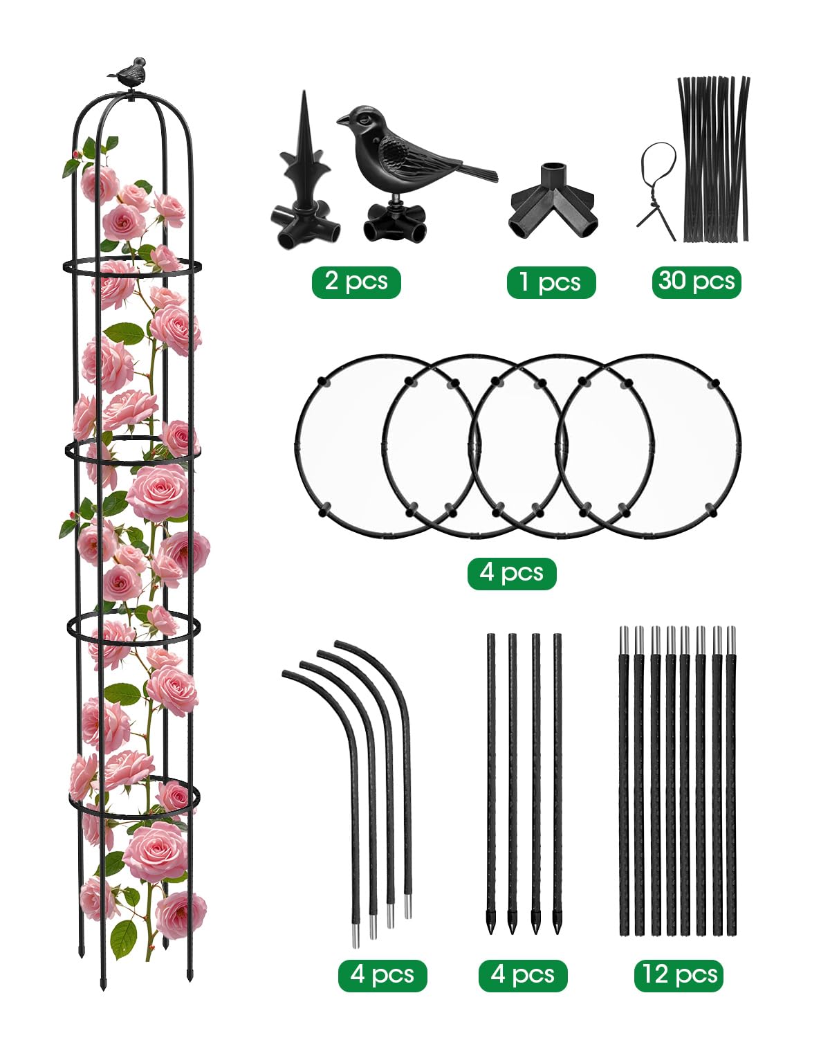 MYMULIKE 6.2ft Garden Trellis for Climbing Plants, Indoor Plant Trellis, Plant Support for Vegetables and Climbing Plants, Tomato Cage for Pots and Raised Garden Bed (1 Pack)