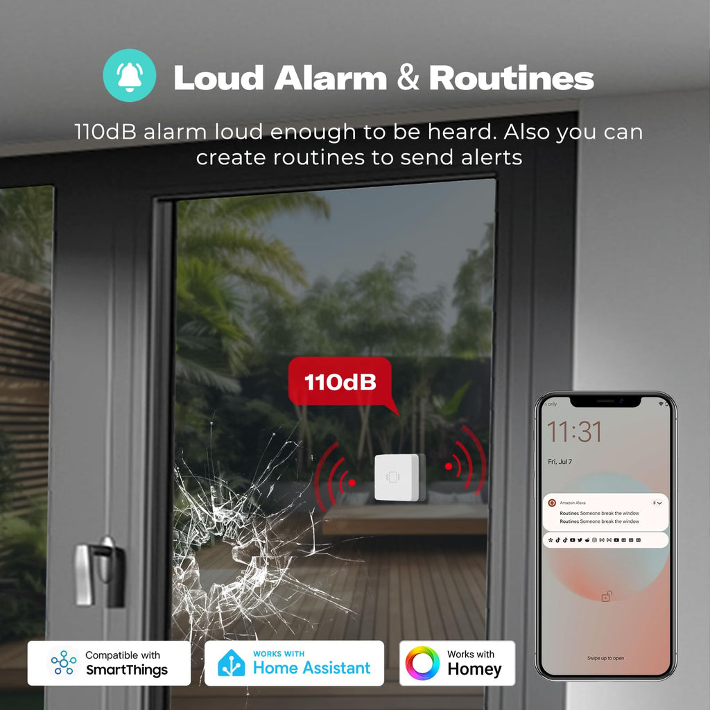 THIRDREALITY Zigbee Vibration Sensor with 110dB Alarm, Zigbee Hub Required,Adjustable Sensitivity, Work with SmartThings, Home Assistant via ZHA/Z2M, Homey and Echo Devices with Built-in Zigbee hub