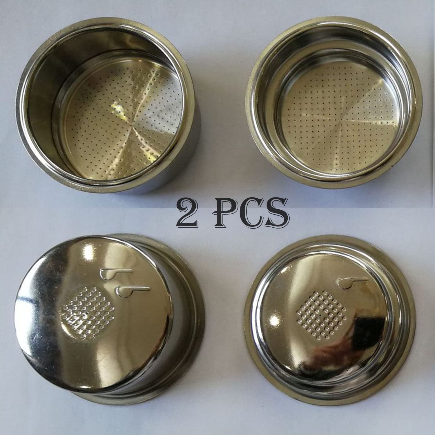 MEISO Single Cup Plus Double Cup 2Pcs Pressurized Espresso Filter Basket 51mm Reusable Stainless Steel Double Wall Replacement Parts for Breville Cafe Roma Model ESP8XL Machine