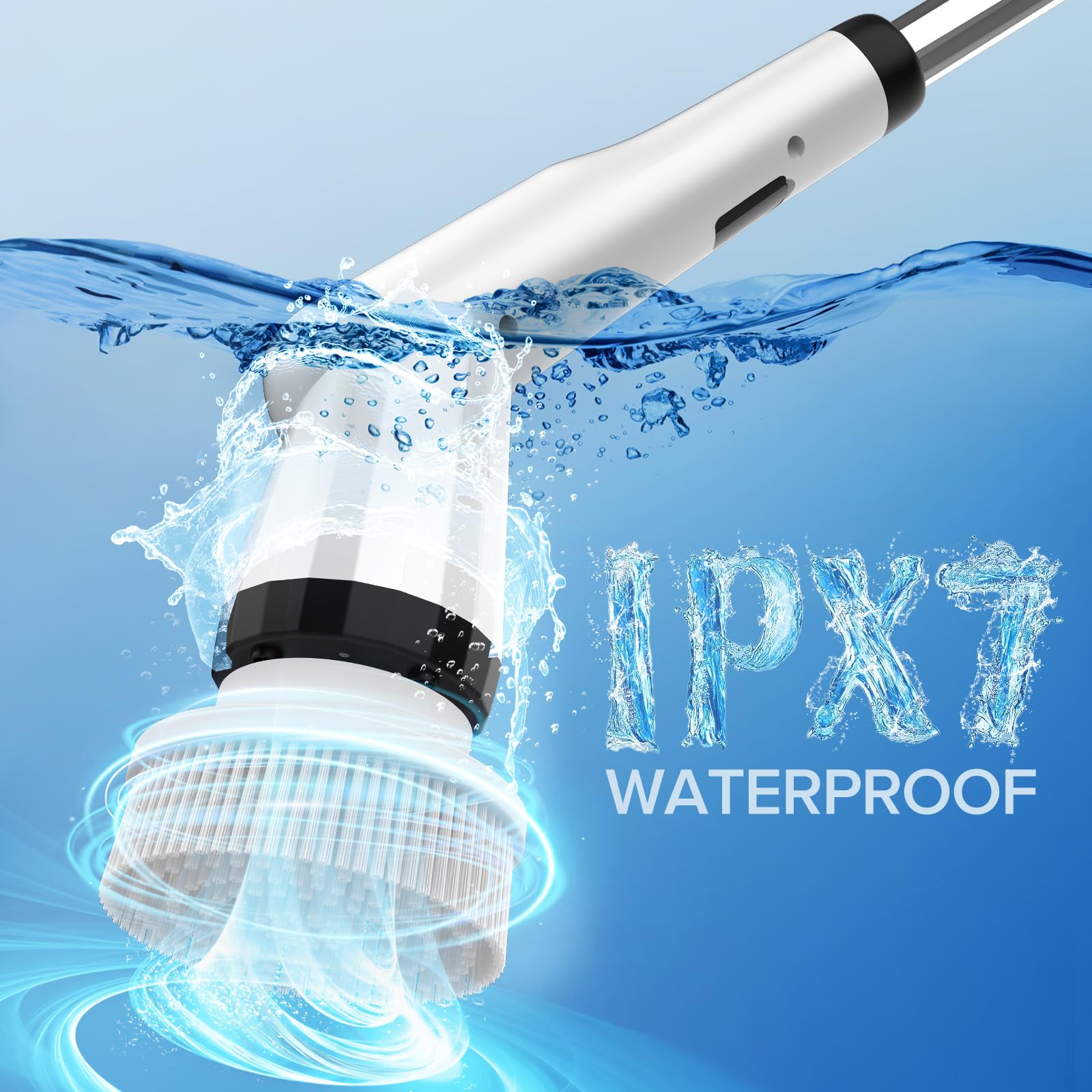 Electric Spin Scrubber, Dreazu IPX7 10-in-1 Bathroom Scrubber， Retractable Handle, 2-Speed Adjustable Shower Cleaner Brush for Bathroom, Bathtub, Kitchen, Tile Floors-White