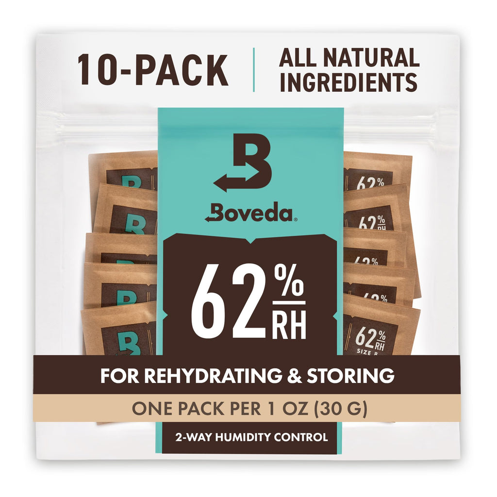 Boveda 62% RH Size 8-10 Pack Two-Way Humidity Control Packs-For Storing 1 oz of Botanicals-Moisture Absorber for Small Storage Containers-Humidifier Packs-Hydration Packets w/Resealable Bag