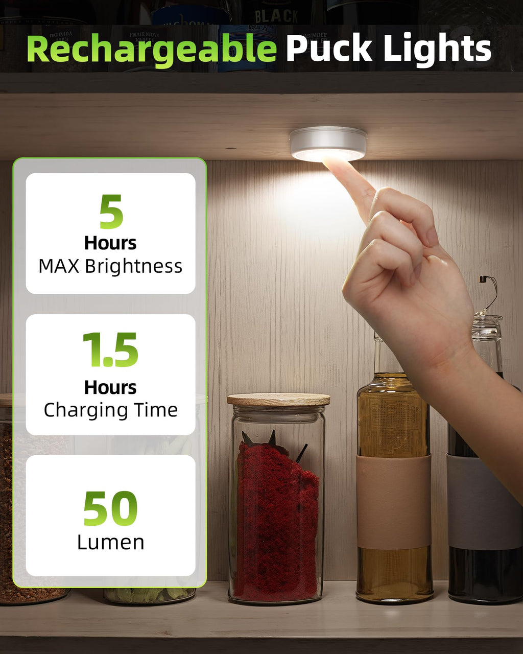 EZVALO LED Puck Lights, Rechargeable Sitck On Tap Lights, Wireless Closet Light, 3 Color Temps, Under Cabinet Lights, 2.5in Mini Touch Light, Ideal for Kitchen,Closet,Pantry,Shelves,Camper(6 Pack)
