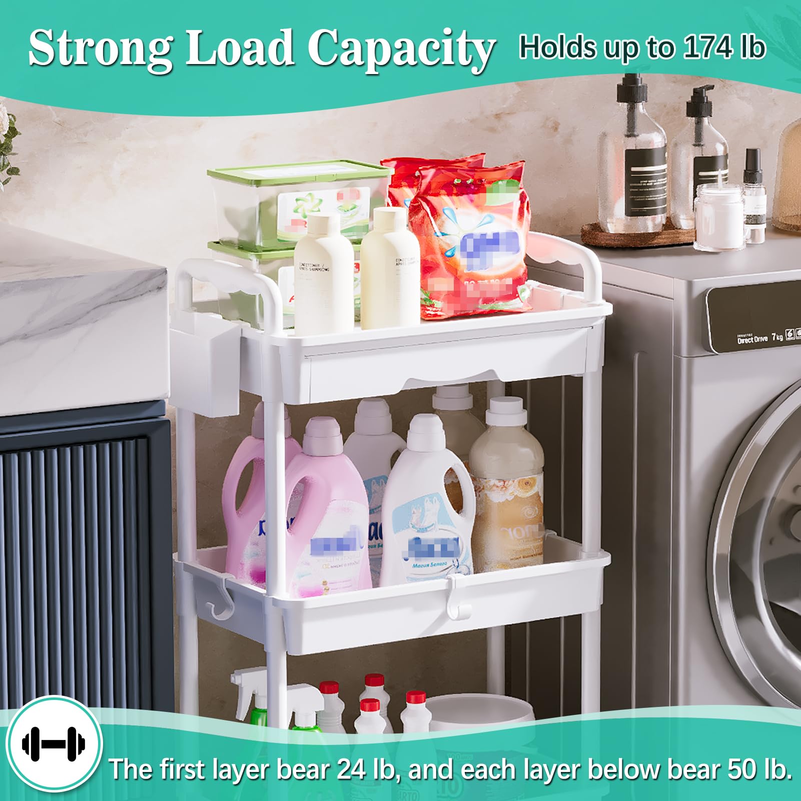 SUNALLY 3 Tier Rolling Storage Carts with Drawer, Storage Cart Organizer with Lockable Wheels Rolling Utility Organizing Cart for Bathroom Kitchen Bedside Art Craft Snake Makeup Lash Nail Baby, White