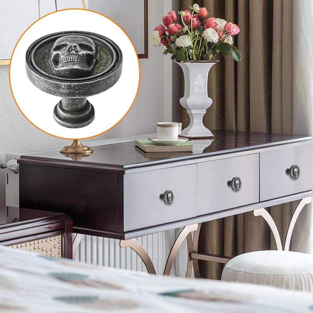 BAMI-LEE House 6PCS Vintage Skull Knob Skull Skeleton Cabinets Knobs Single Hole Cabinets Pulls Zinc Alloy Skull Drawer Knobs for Kitchen Drawer, Wardrobes, Bookcases, Dresser, Closets (Ancient tin)