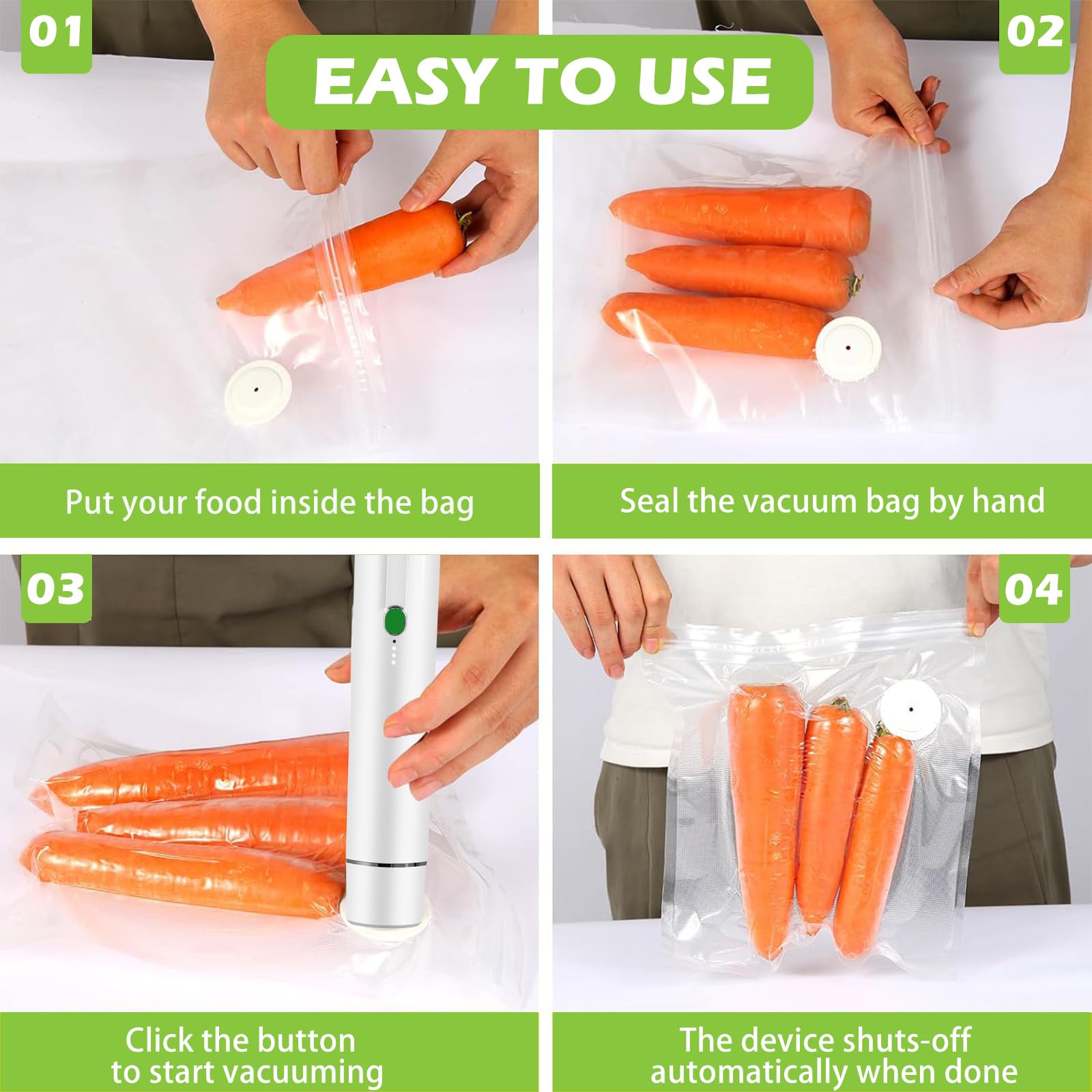 Handheld Vacuum Sealer for Food with 10 Reusable Vacuum Sealer Bags, Chef Preserve Compact Vacuum Sealer Machine, Portable Seal Meal Saver, Wireless Food Sealer