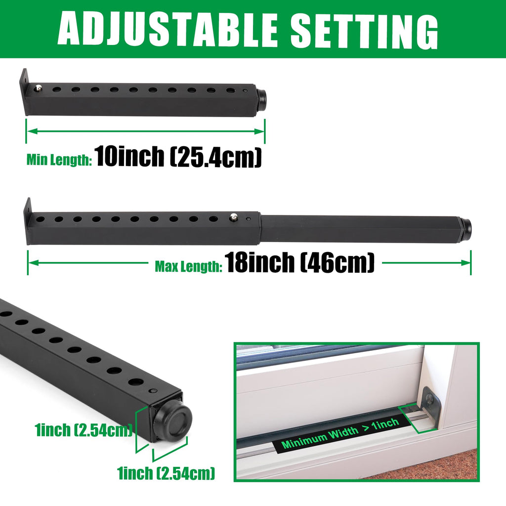 Forestchill Adjustable Window Security Bar, Extends from 10" to 18" Window Locks Bar for Inside Sliding Window, Black