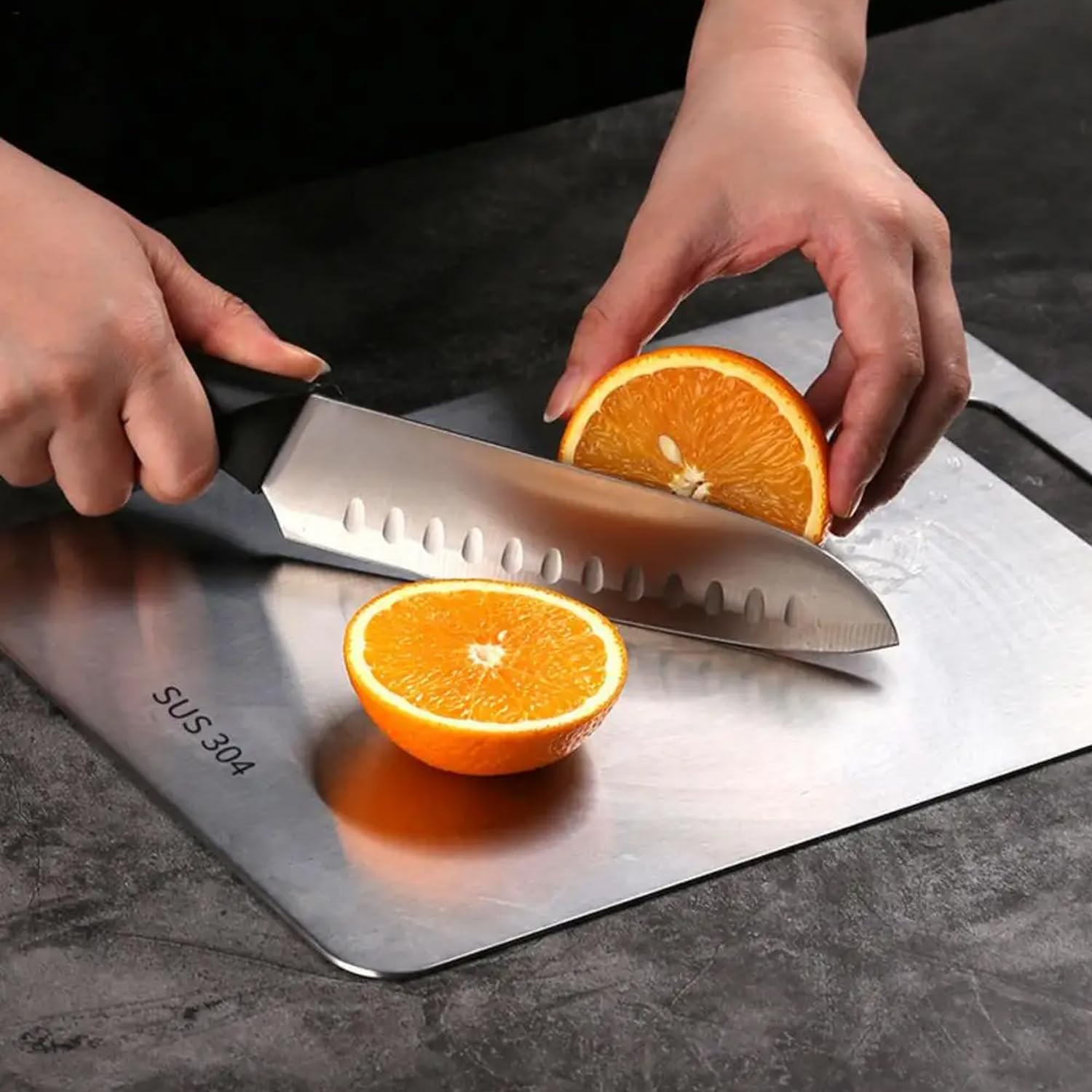 2-Pack Stainless Steel Cutting Board for Kitchen, Double-Sided Food-Grade 304 Chopping Board, Large for Meat, Small for Vegetables & Fruit, BPA-Free, Dishwasher Safe, Durable