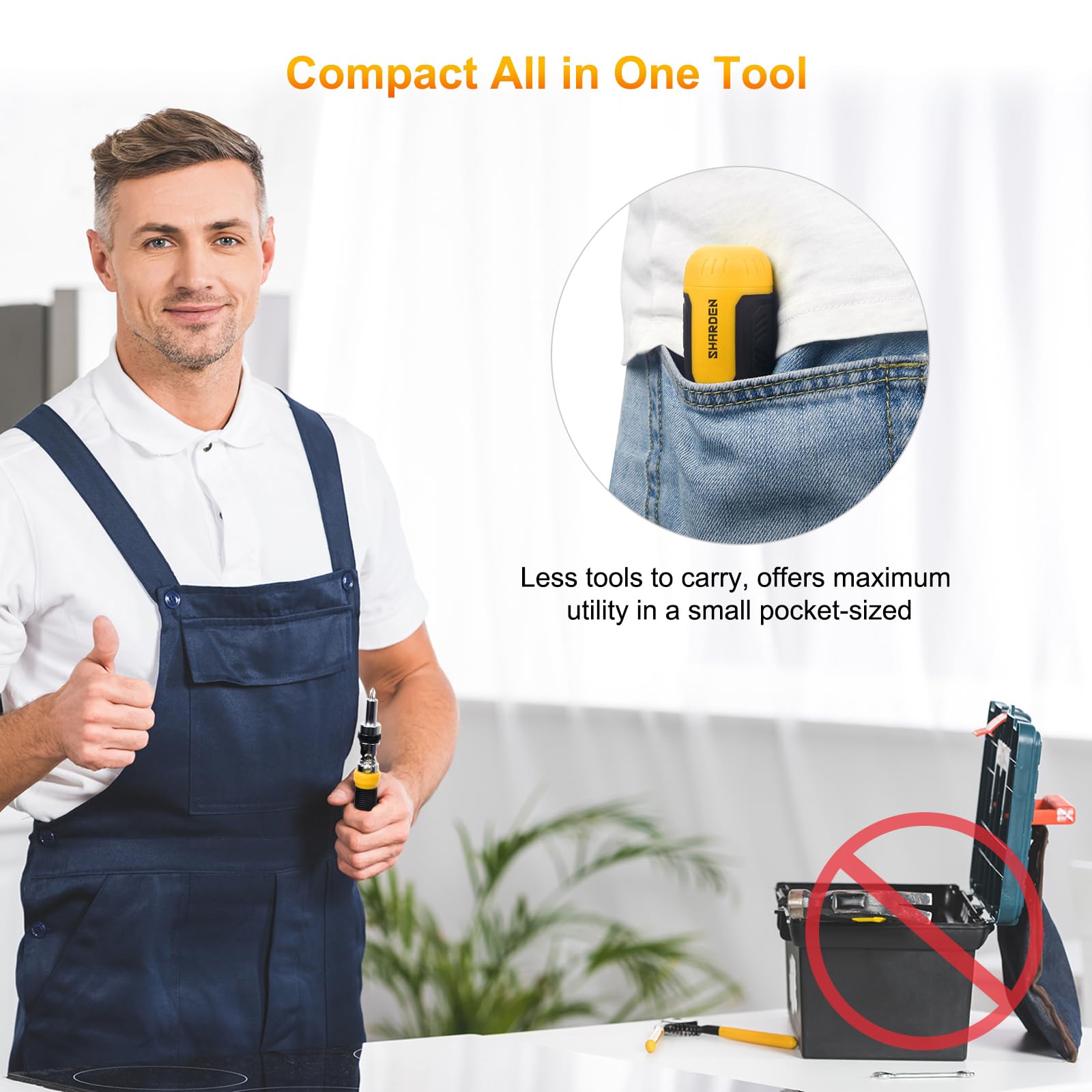 SHARDEN Ratcheting Multi Bit Screwdriver - 13-in-1 Tool Set, Flat Head/Square/Torx/Hex/Phillips, 180 Degree Pivoting Adjustable Angle Magnetic Screwdriver