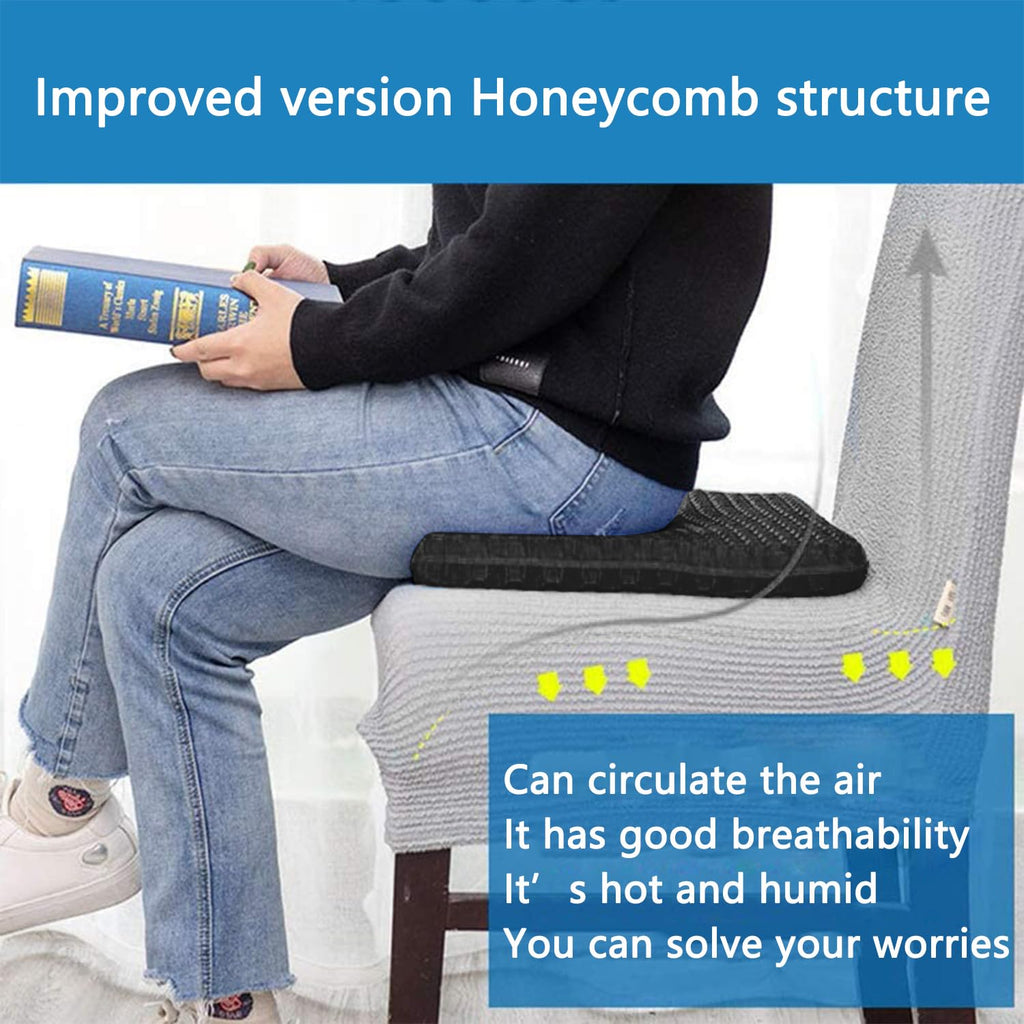Gel Seat Cushion -for Long Sitting, Double Layer Breathable Honeycomb Chair Cushion with Non-Slip Cover for Ergonomic Support Pressure Cushion, for Office Chair, Cars, Long Trips，Durable,Portable