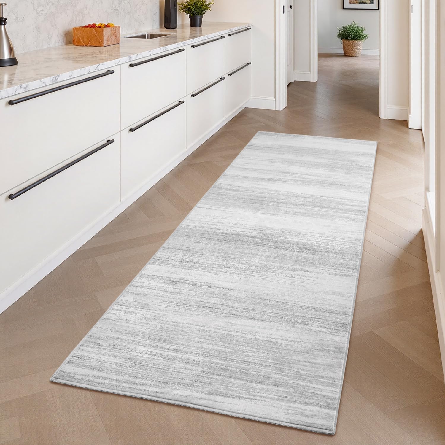tchdio Abstract Runners for Hallways - 2x6 Runner Rug Washable Non Slip, Modern Abstract Carpet Ultra Soft Kitchen Runner, Low Pile Rugs for Entryway Bedside Laundry Room Grey