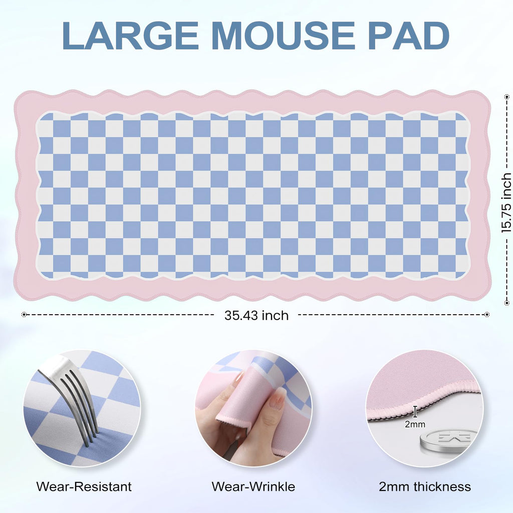 iCasso Cute Desk mat,Extended Large Gaming Mouse Pad Design with Irregular Edges,XXL Soft Lycra Surface Keyboard Mat 15.7X35.4 Inches, Non-Slip Rubber Base Desk Pad for Home Office (Pink Purple)