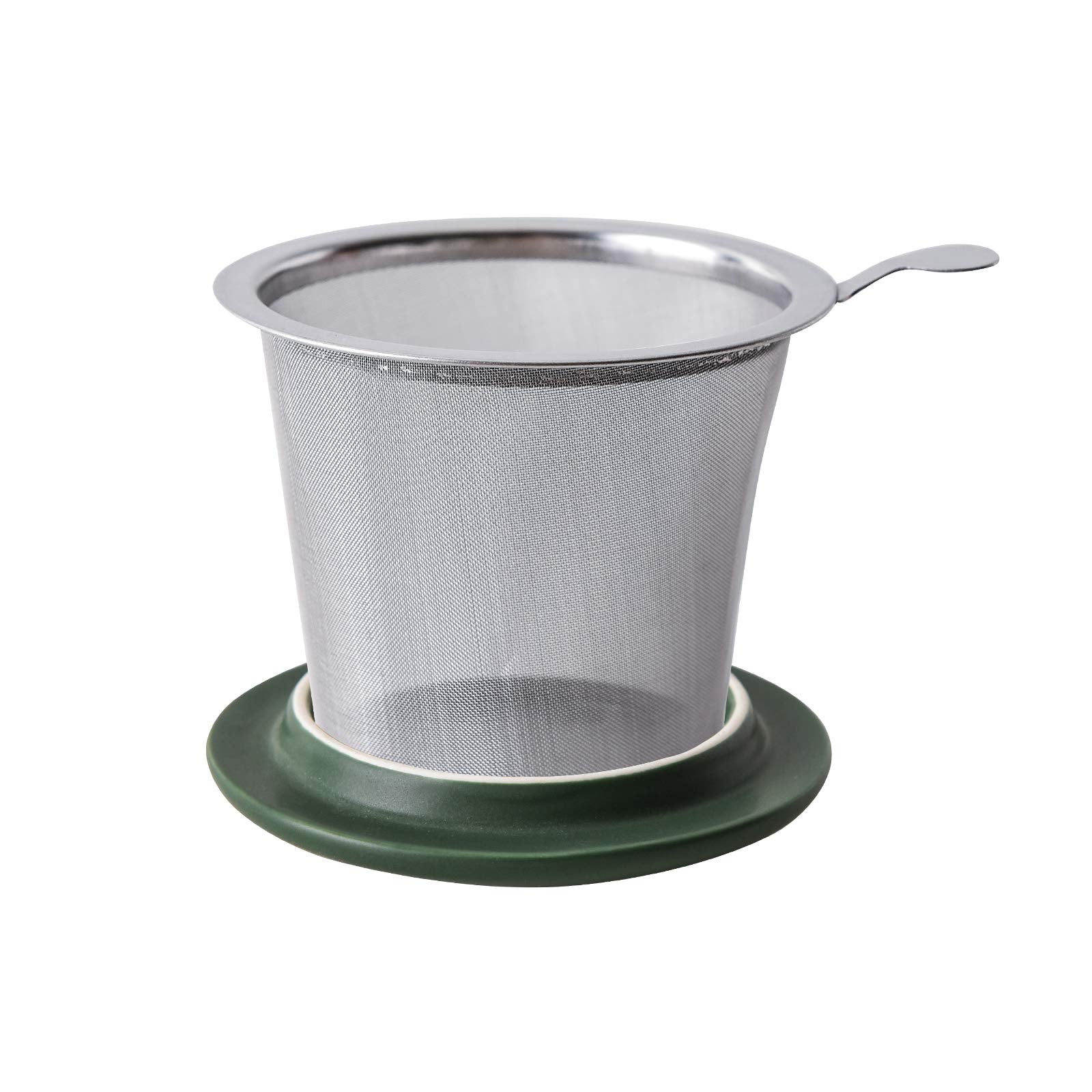 Yundu 12 OZ Porcelain Teacup with Infuser and Lid, Mug with Lid for Steeping, Matte Green