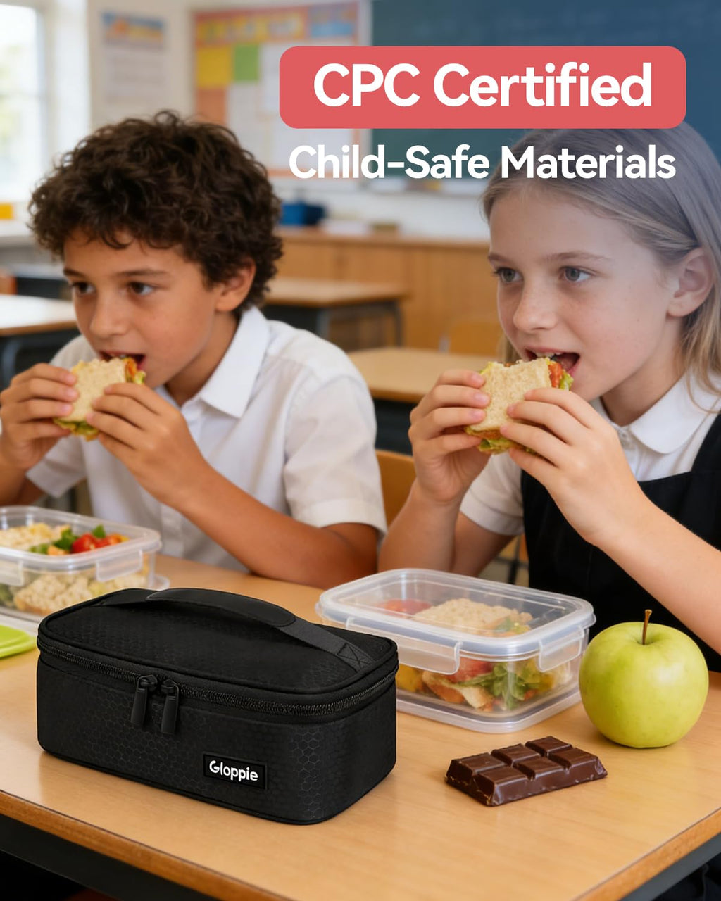 Gloppie Small Insulated Lunch Bag for Men - Compact Lunch Box for Work, Reusable Snack Bag, Fits in Backpack, Black Honeycomb