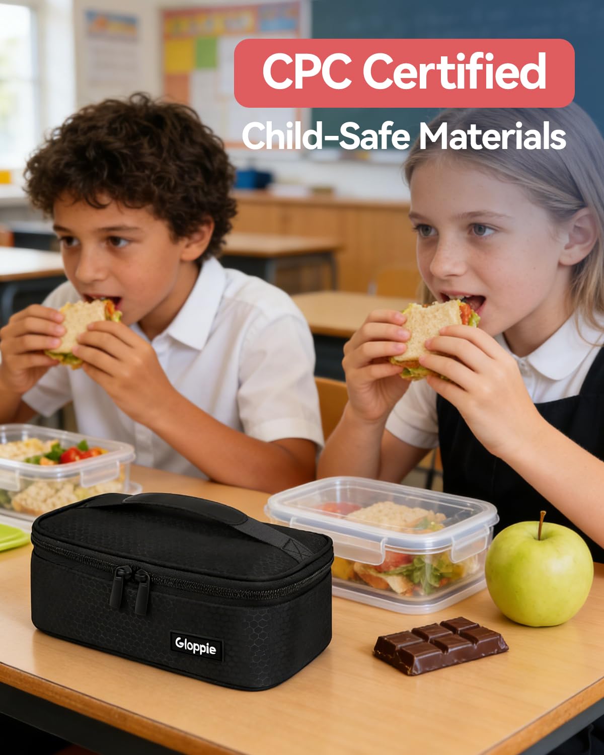 Gloppie Small Insulated Lunch Bag for Men - Compact Lunch Box for Work, Reusable Snack Bag, Fits in Backpack, Black Honeycomb