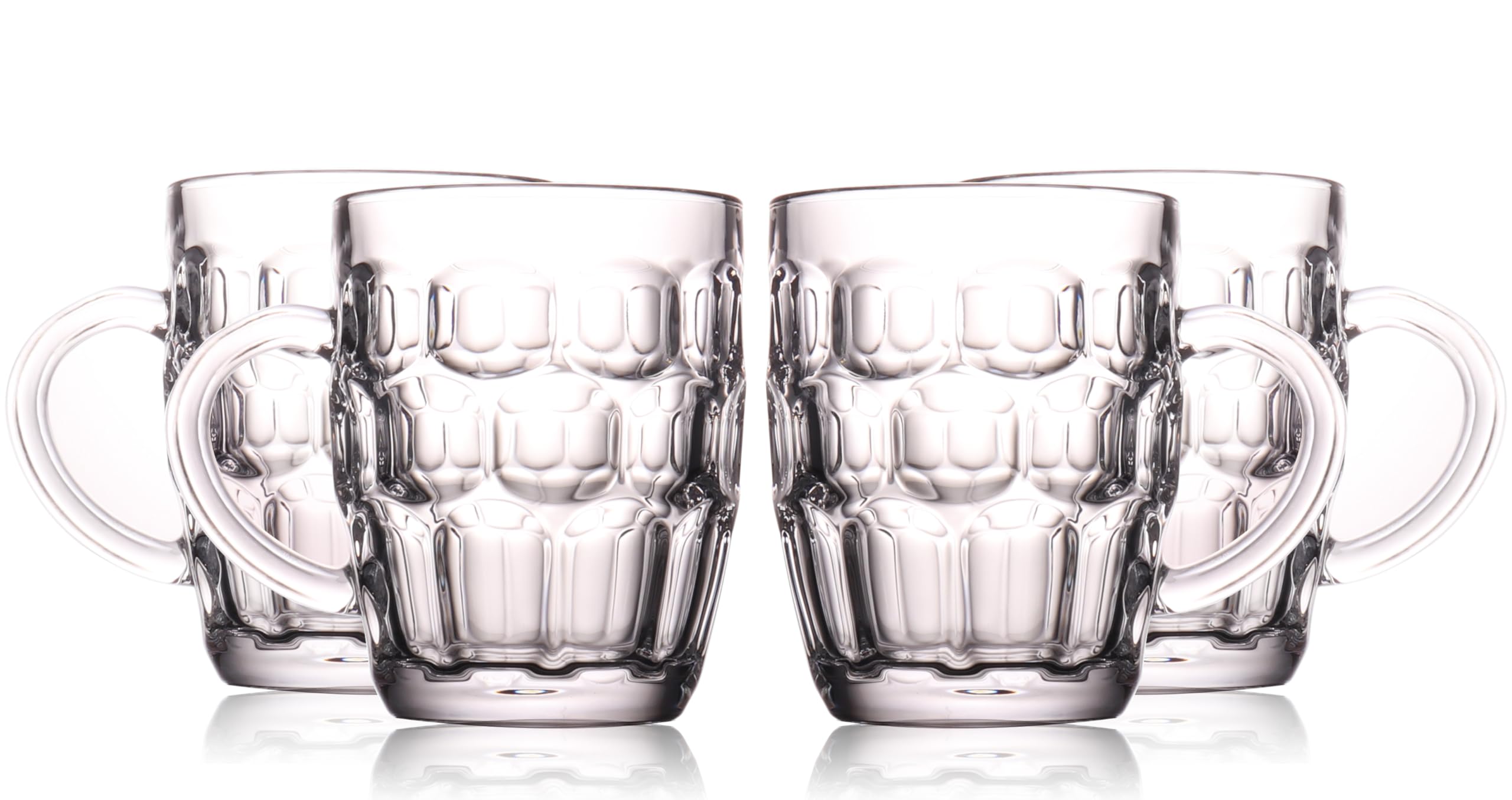 BothEarn 1 Pint Dimpled Beer Mug Set of 4 - Heavy British Pub Thick Glass with Handle - Stein Cup for Beer Lover in Home Party BBQ