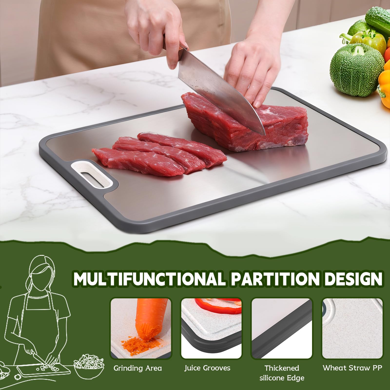 Cutting Board,Titanium Cutting Board, Kitchen Essentials, Cutting Boards for Kitchen, Double Sided Food Grade, Planche a Decouper, Chopping Board and Wheat Straw PP, Easy to Clean Large Size 16”×11”