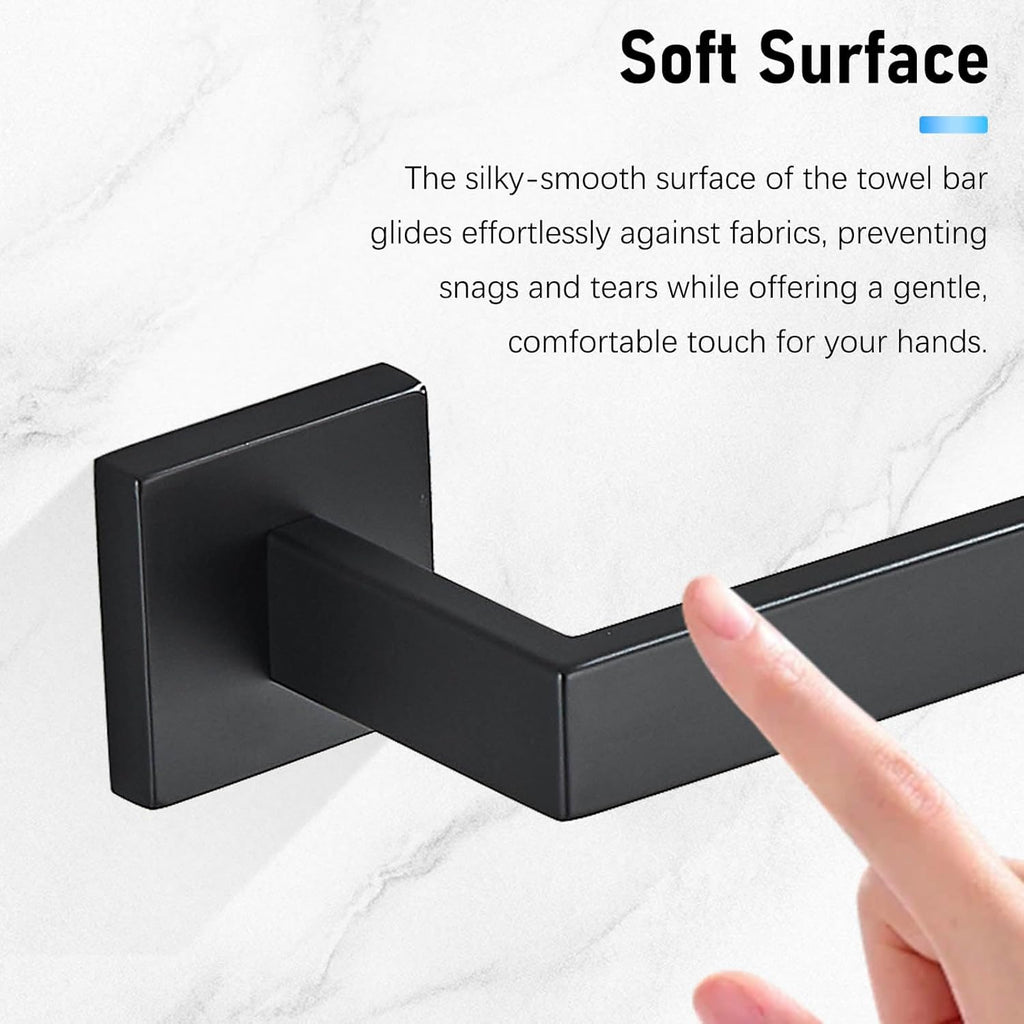 16" Single Towel Bar Wall Mounted Stainless Steel Towel Holder for Bathroom or Kitchen Matte Black Towel Rack(40CM)