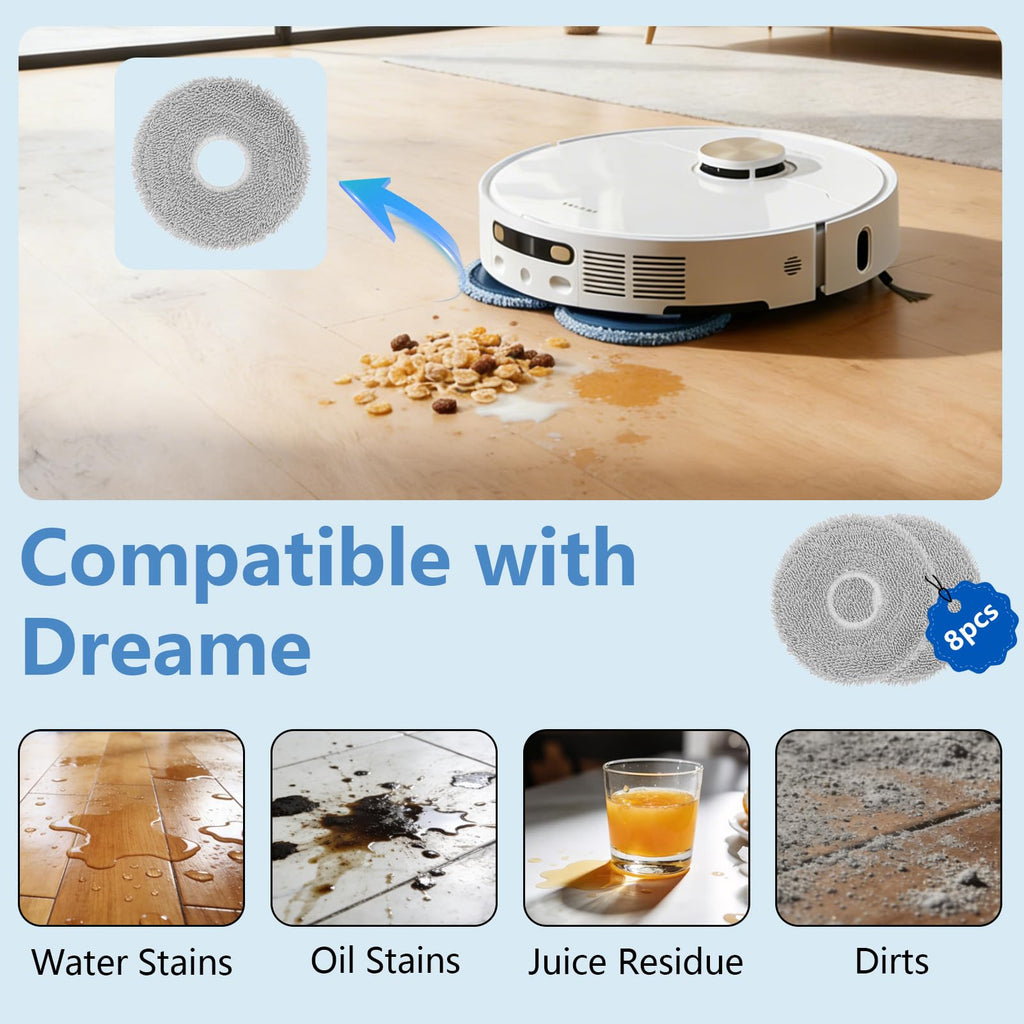 8-Pack L40 Ultra Mop Pads Replacement: for Dreame X40 Ultra/X30 Ultra/X40 Master/L30 Ultra/L20 Ultra/L10s Ultra/L10s Pro Ultra Robot Vacuum, MOVA S10/S10 Plus/P50 Pro/P10/P10 Pro Ultra, Washable Pad