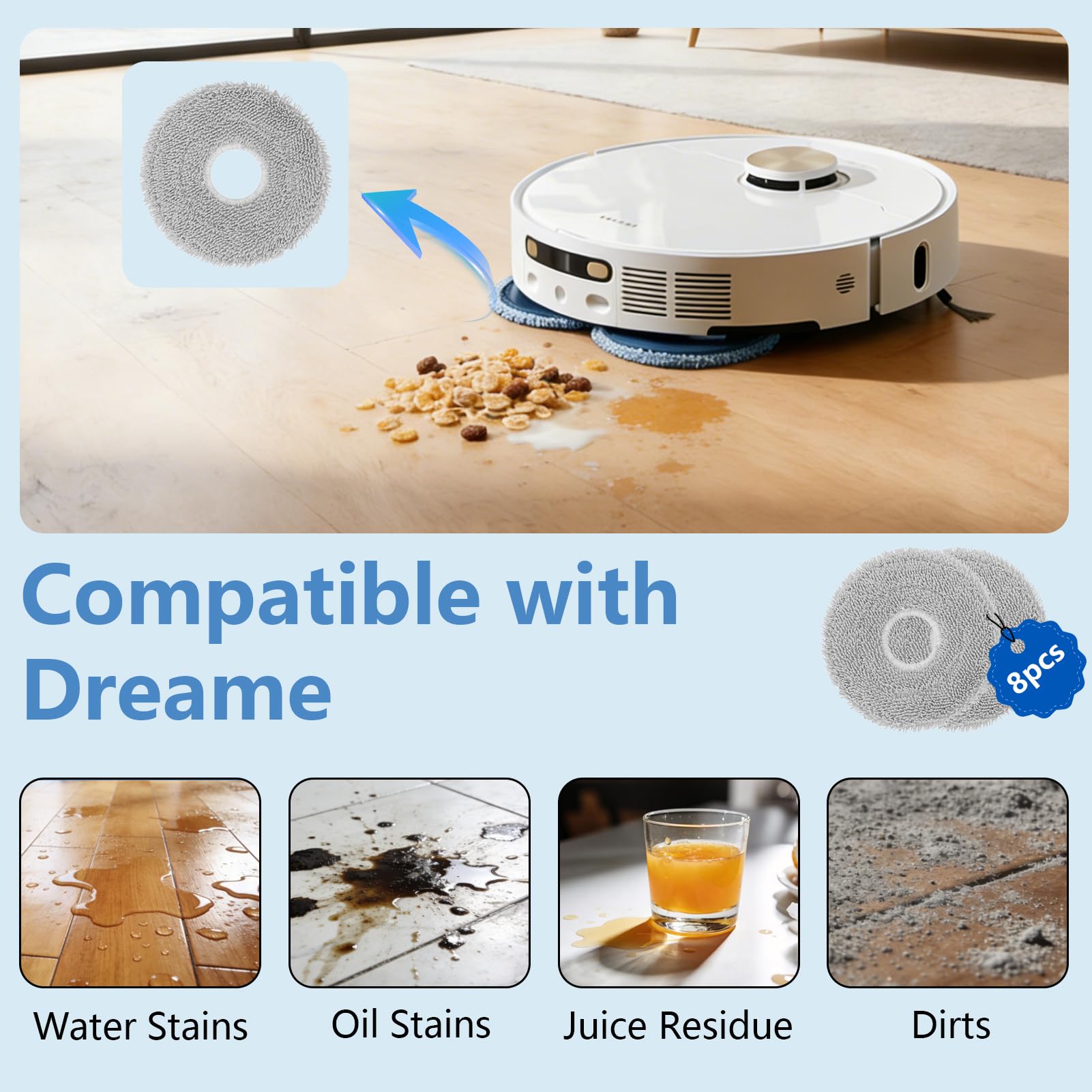 8-Pack L40 Ultra Mop Pads Replacement: for Dreame X40 Ultra/X30 Ultra/X40 Master/L30 Ultra/L20 Ultra/L10s Ultra/L10s Pro Ultra Robot Vacuum, MOVA S10/S10 Plus/P50 Pro/P10/P10 Pro Ultra, Washable Pad
