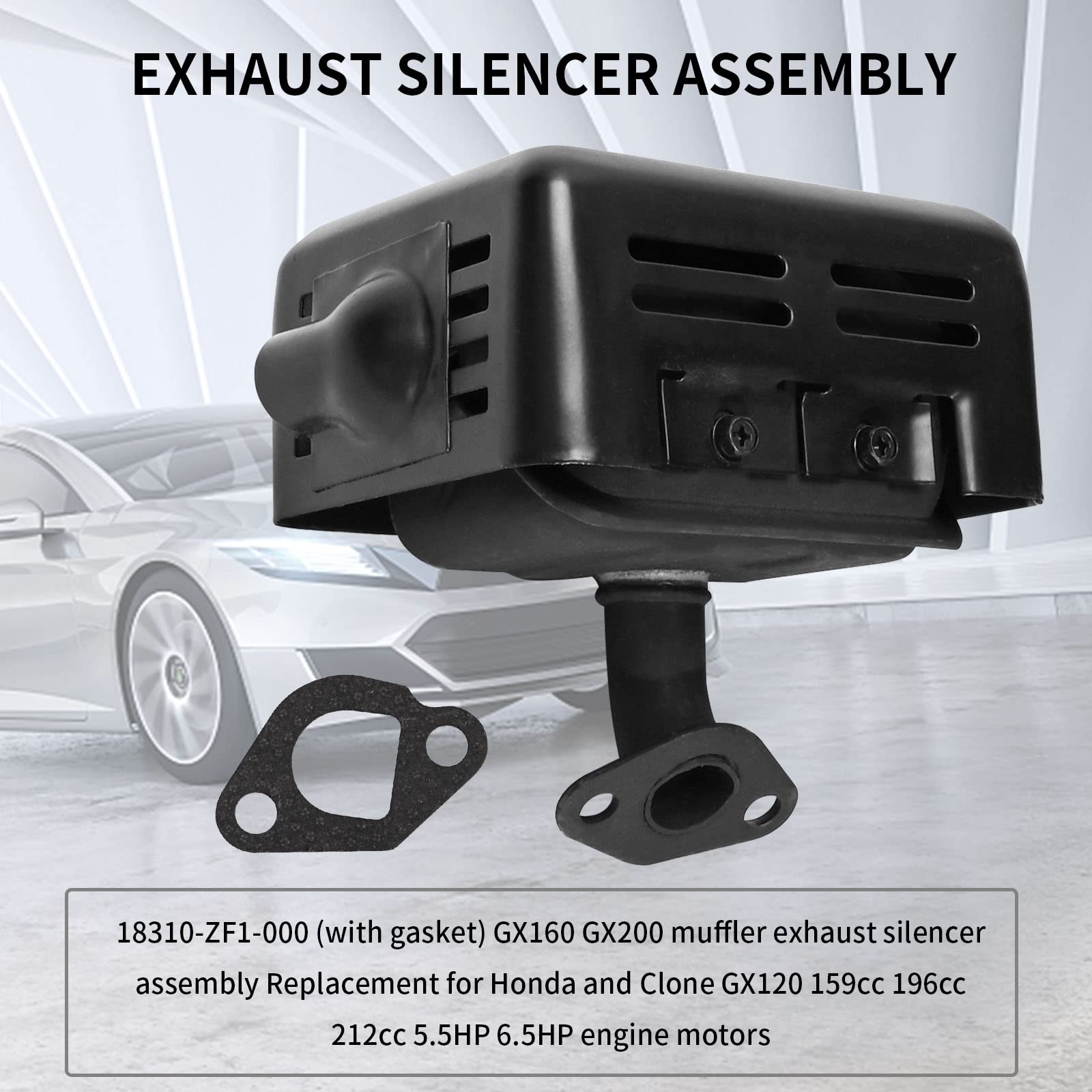 Anxingo 18310-ZF1-000 Muffler Exhaust Silencer Assembly, Replacement for Honda Clone 159cc 196cc 212cc 224cc GX120 GX140 GX160 GX200 Engines 5.5 6.5 7hp Models, Replaces 18321-ZH8-820