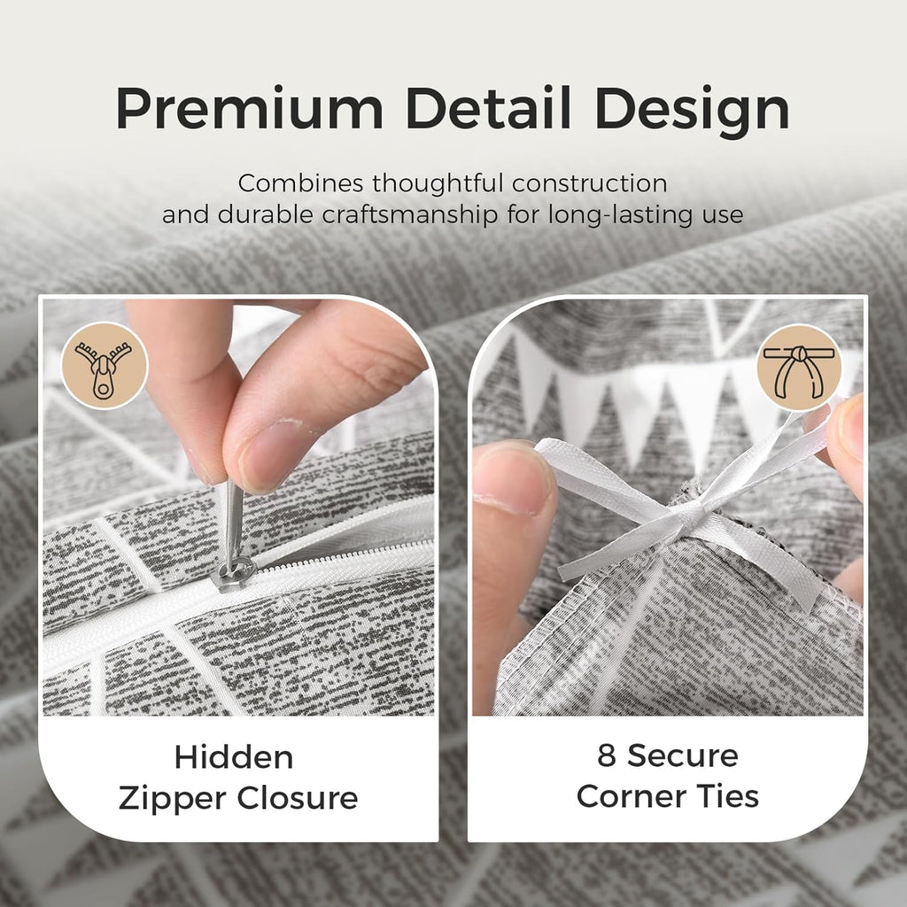 Lekesky Duvet Cover Queen, Ultra Soft Brushed Microfiber Queen Duvet Cover Set, 3 Pieces Breathable Queen Bedding Sets with Zipper Closure and Corner Ties, Grey Striped