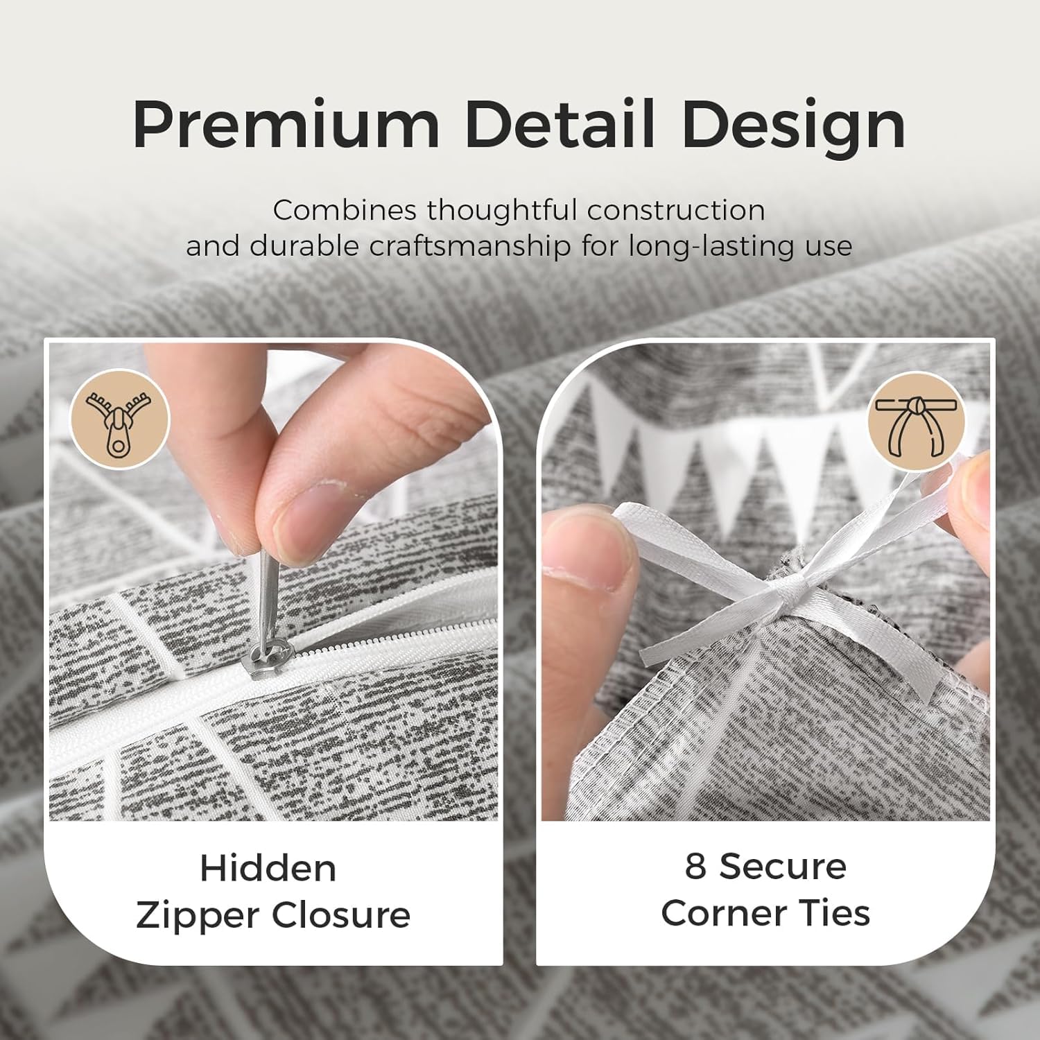 Lekesky Duvet Cover Queen, Ultra Soft Brushed Microfiber Queen Duvet Cover Set, 3 Pieces Breathable Queen Bedding Sets with Zipper Closure and Corner Ties, Grey Striped
