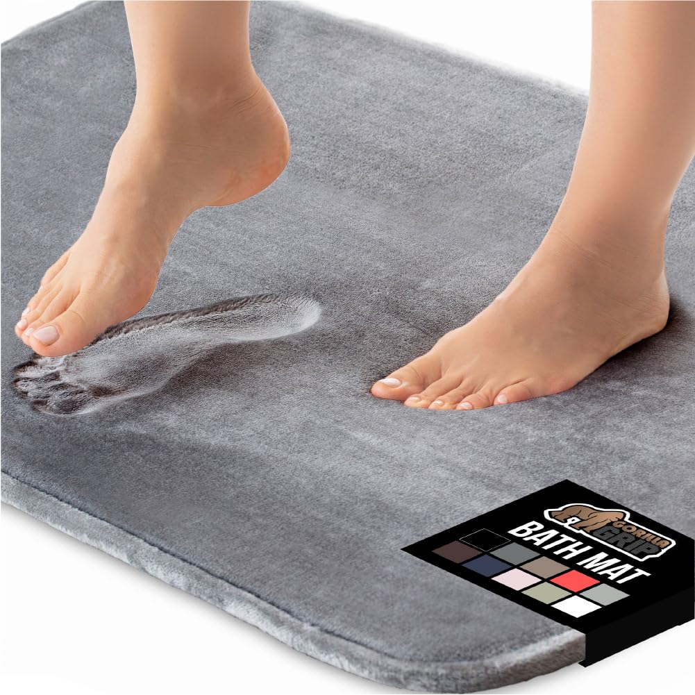 GORILLA GRIP Thick Memory Foam Bathroom Mat, 76x51 cm, Soft Absorbent Bathtub Mats, Durable Underside, Machine Washable Quick Dry Bathmat Rug, Shower and Tub Floor Rugs, Bath Accessories, Graphite