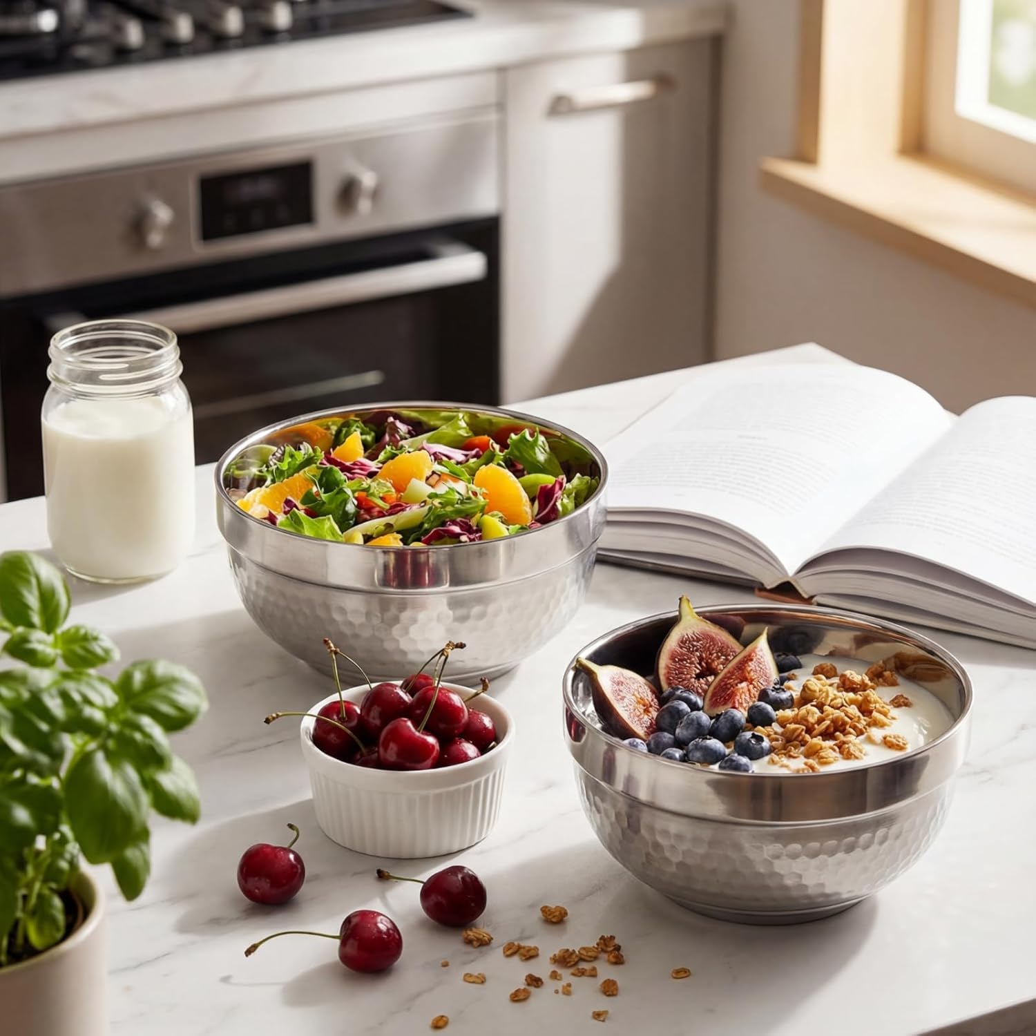 ZENFUN 6 Pack 18/8 Stainless Steel Bowls, 17 Oz Soup Bowl Double-Walled Insulated Bowls, 5 Inch Snack Cereal Bowl for Rice, Fruit, Salad Ice Cream, Food-Grade