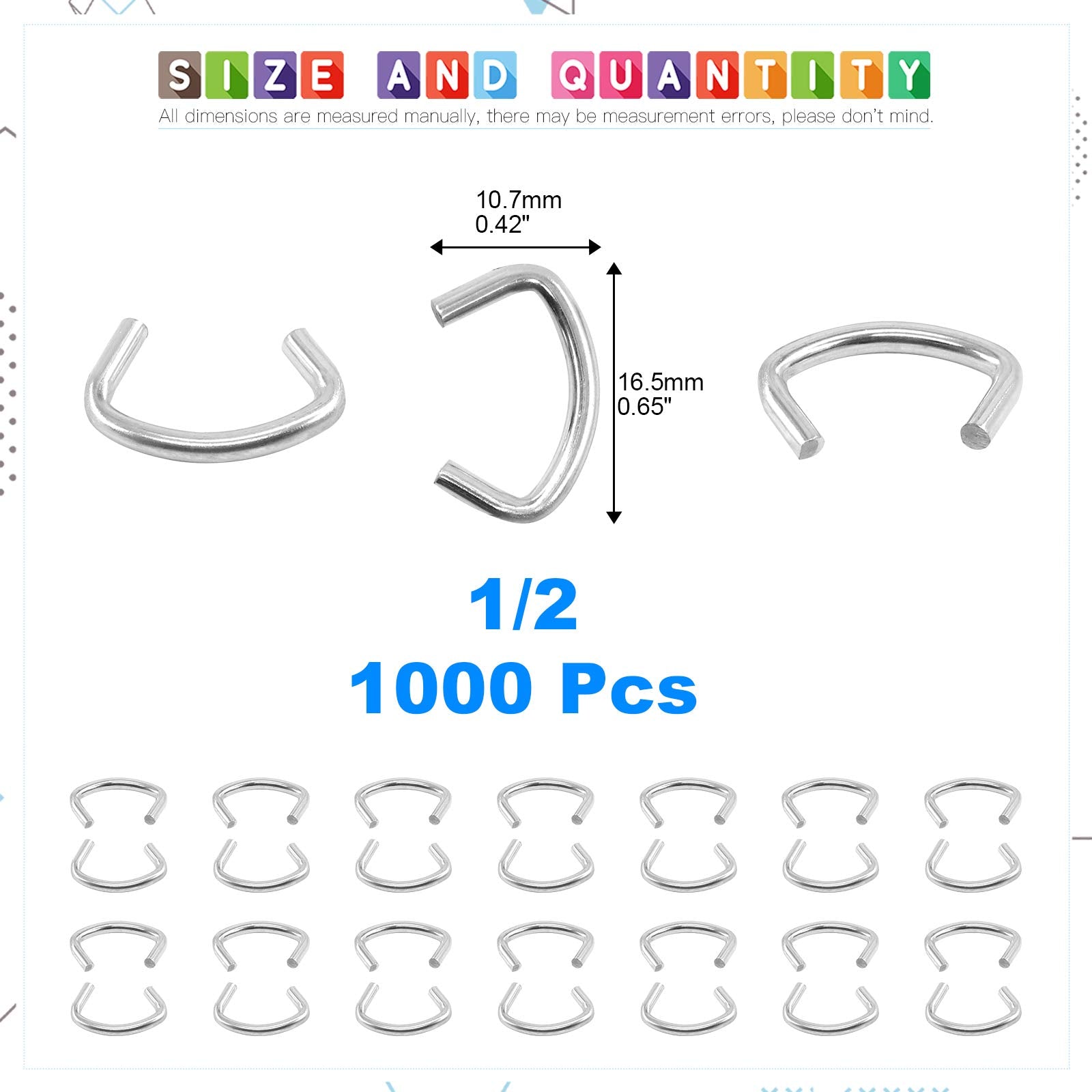 Glarks 1000Pcs 3/4'' Upholstery Steel Hog Rings kit for Auto Upholstery, Bungee Cord, Fencing, Animal Pet Cages, Meat Bags, DIY Craft, Furniture and More (3/4'' Hog Rings)