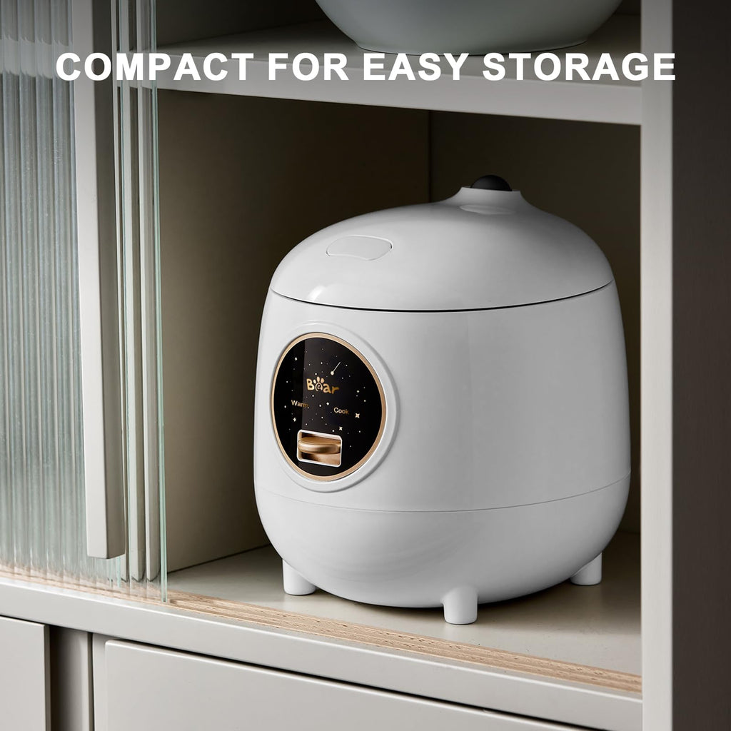Rice Cooker 2-Cups Uncooked, 1.2L Small Rice Cooker with Non-stick Coating, BPA Free, Portable Mini Rice Cooker, One Button to Cook and Keep Warm Function, White