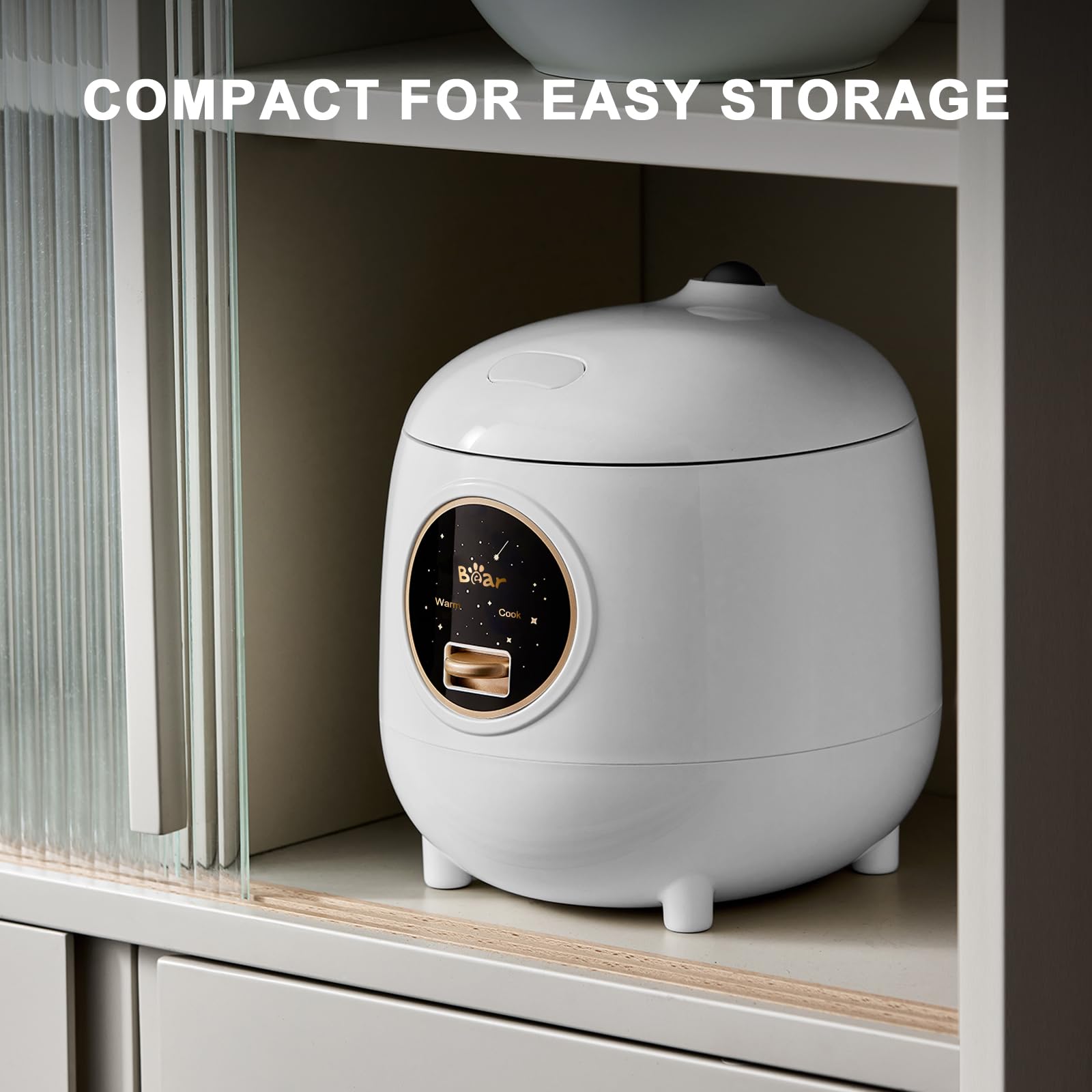 Rice Cooker 2-Cups Uncooked, 1.2L Small Rice Cooker with Non-stick Coating, BPA Free, Portable Mini Rice Cooker, One Button to Cook and Keep Warm Function, White