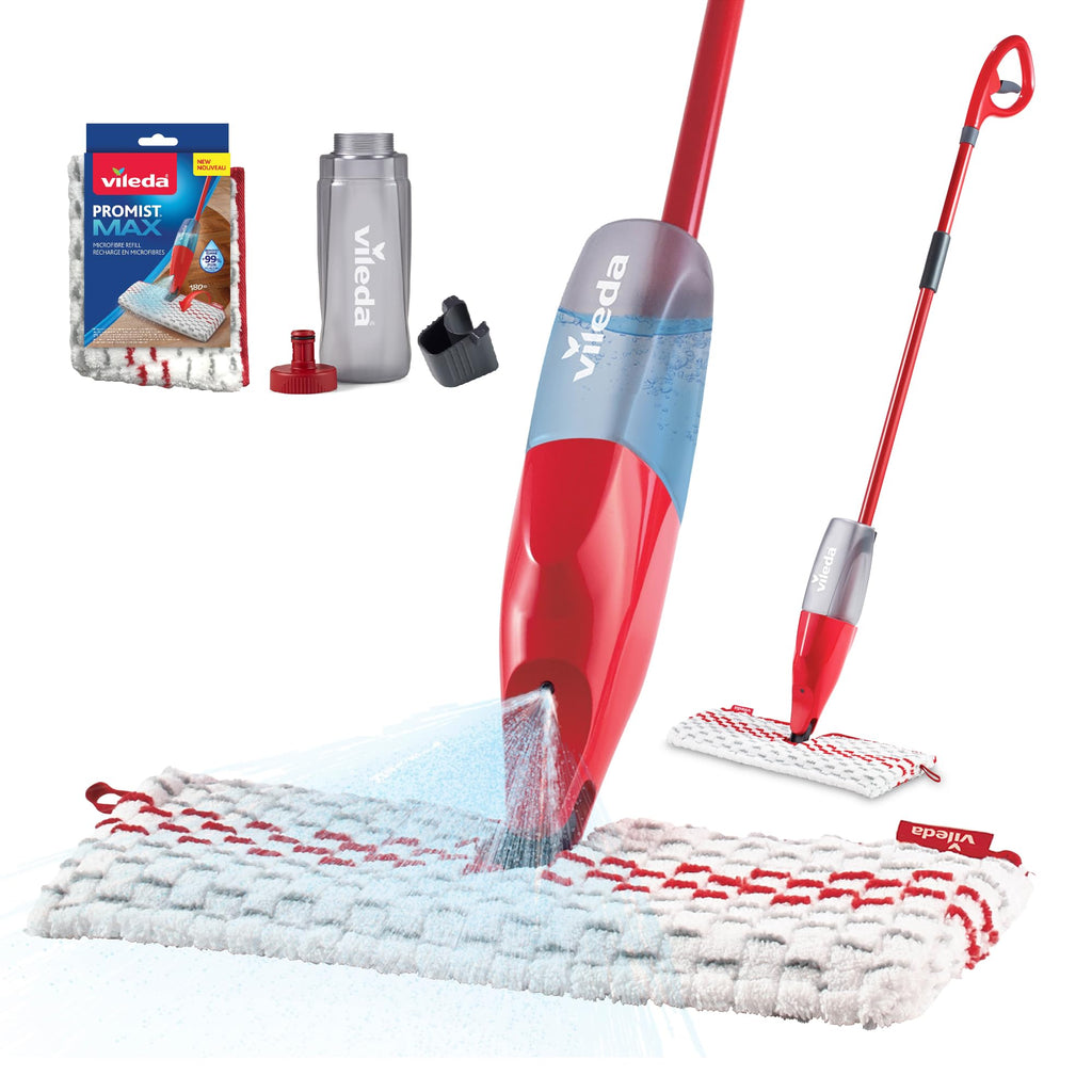 Vileda ProMist MAX Microfibre Spray Mop with 1 Extra Refill | Safe on All Floor Types | Choose Your Own Cleaning Solution | Machine Washable & Reusable Dual-Sided Microfibre Mop Head Replacement