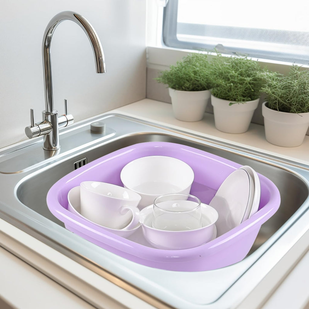 Jandson 3-Pack 8 Quart Plastic Square Wash Basin, Small Dishpan Tub (Blue, Green, Purple)