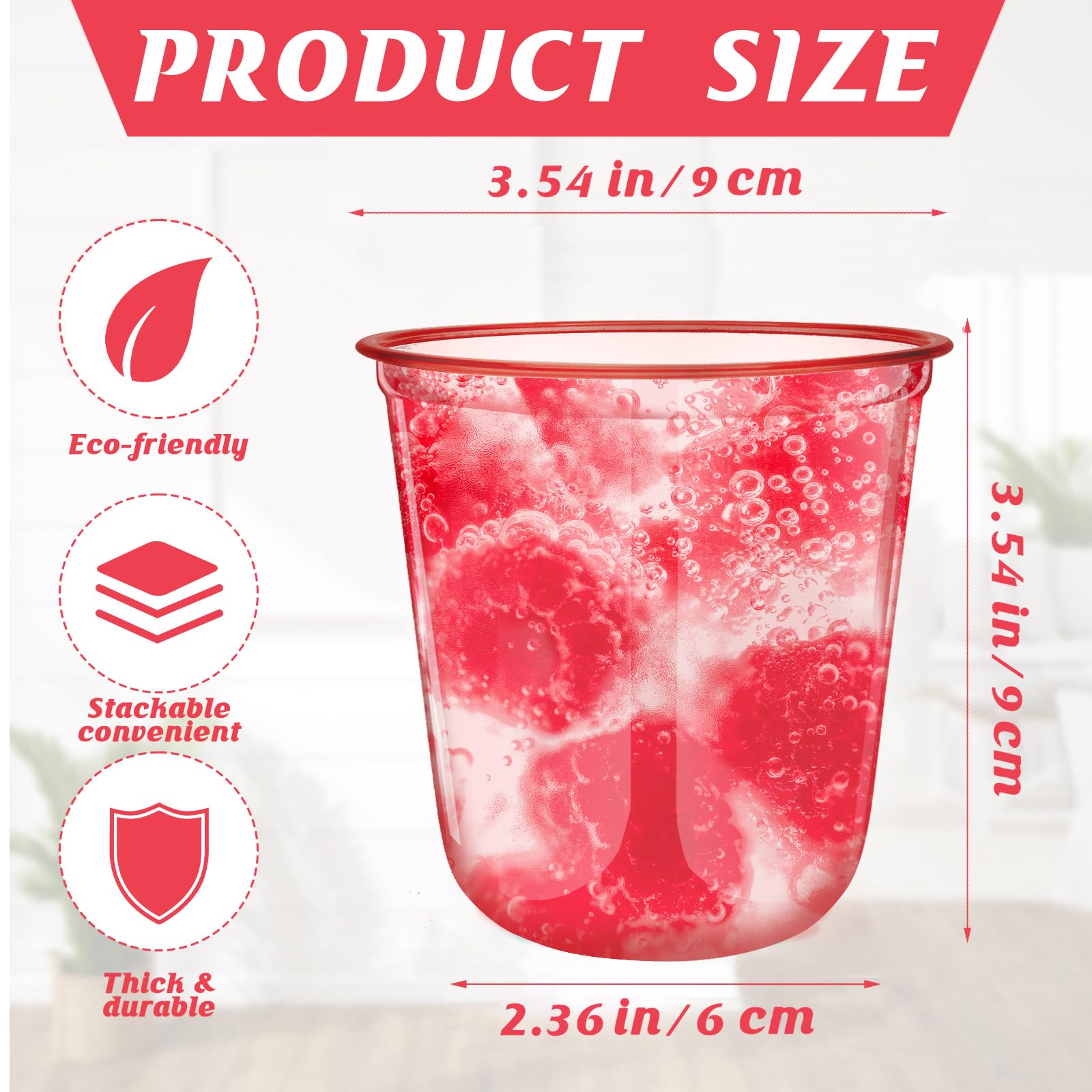 Xuelimei 50pcs 12oz Disposable Stemless Glasses,PET Disposable Drinking Cups,Cold Party Clear Plastic Wine Glasses for Parties Birthday,Wedding,Meeting,Christmas Party Supplies. (Red)