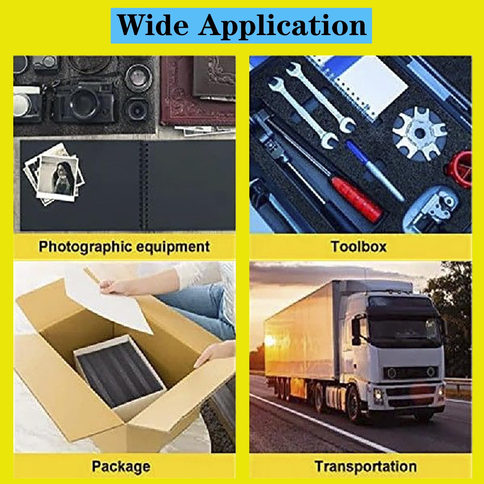 QISF 2PCS Cuttable Polyethylene Foam Block 12x10x3.5Inch Packing Sheet,9CM/3.5In Thick Padding Inserts Foam for DIY Crafts,Cases and Boxes Packing, Black