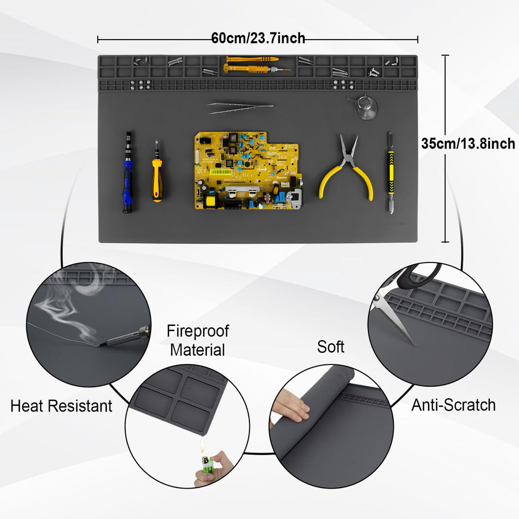Premium Large Soldering Mat, 23.7 x 13.8 inch Heat Resistant 932°F Repair Work Mat Large Silicone Soldering Mat for Soldering, Electronics, Computer, Cellphone Repair Etc
