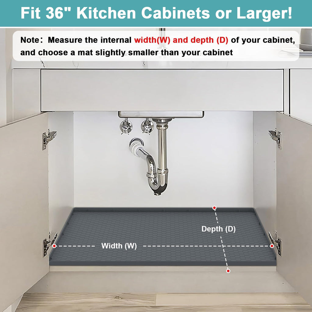 Under Sink Mats for Kitchen Waterproof, Silicone Under Kitchen Sink Mats and Protectors for 34" x 22" Cabinets, Under Sink Tray Organizer, Shelf Liners Cabinet Liner for Kitchen and Bathroom, Gray