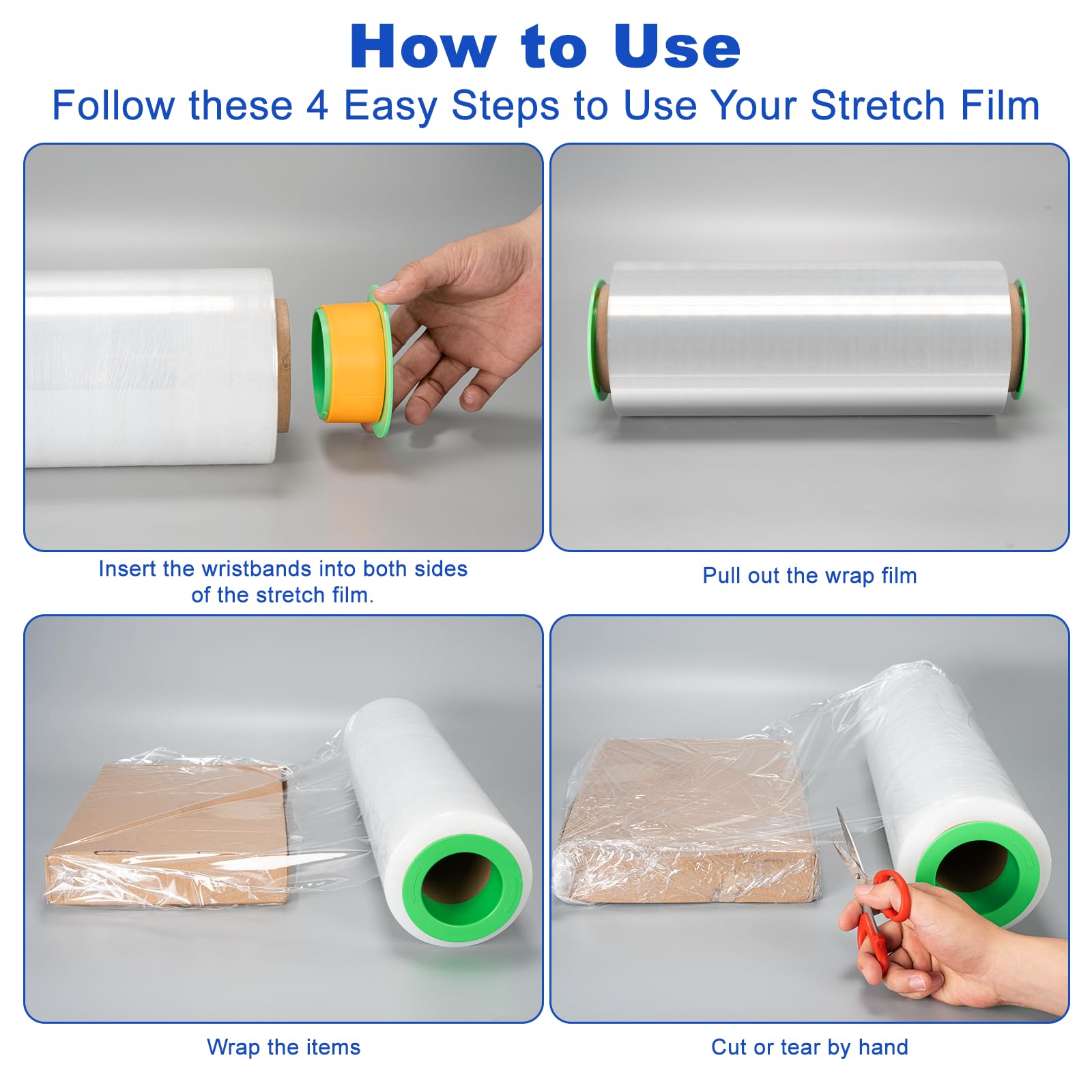 Ealyder Tape 2 Rolls Clear Stretch Wrap 12" x 1000 FT x 80 Gauge, Industrial Heavy Duty Stretch Wrap Shrink Film, Durable Self-Adhering for Packing, Moving, Pallet, Included Wrap Holder