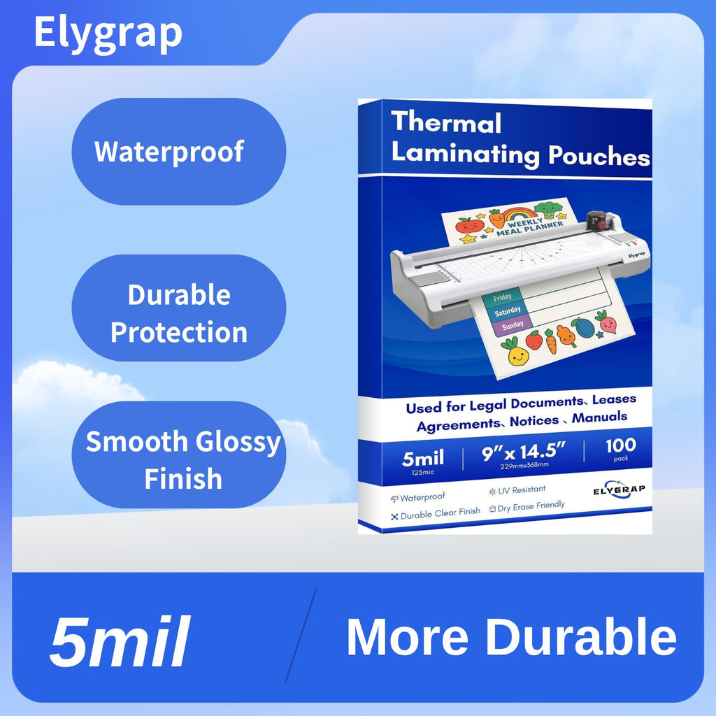 ELYGRAP 100 Pack 5Mil Legal Size Laminating Sheets 8.5"x14" (9x14.5) - Choise for Teachers and Officers-Thermal Pouches, Compatible with All Laminators for Documents/Cards/Photos