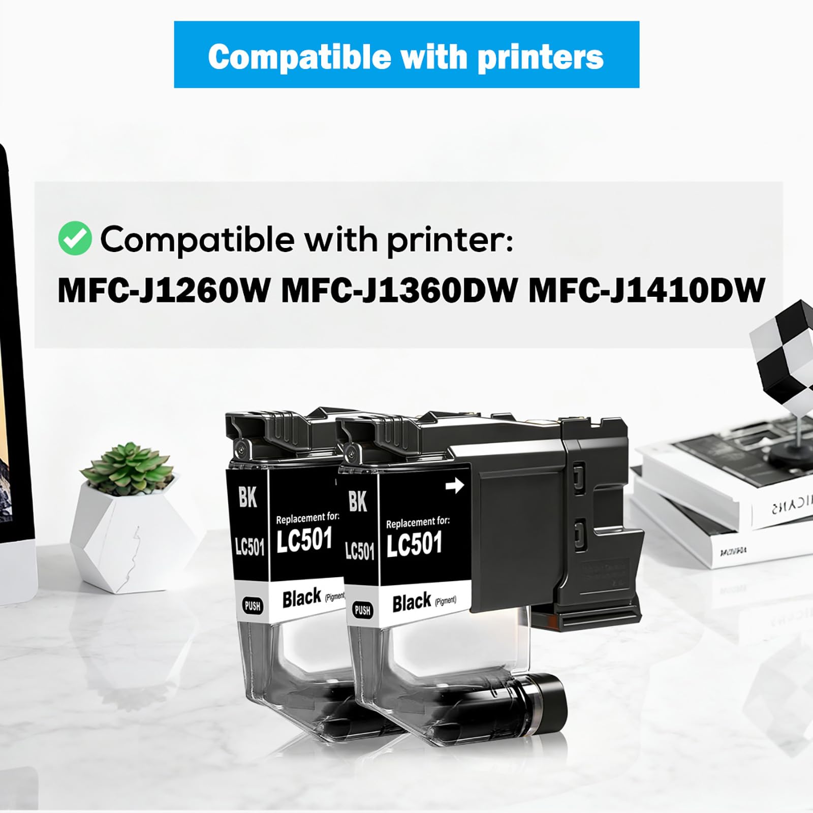 TONTINTA LC501 LC501BK Compatible Ink Cartridges Standard Capacity 250 Pages 2 Blacks for MFC-J1260W MFC-J1360DW MFC-J1410DW Printers