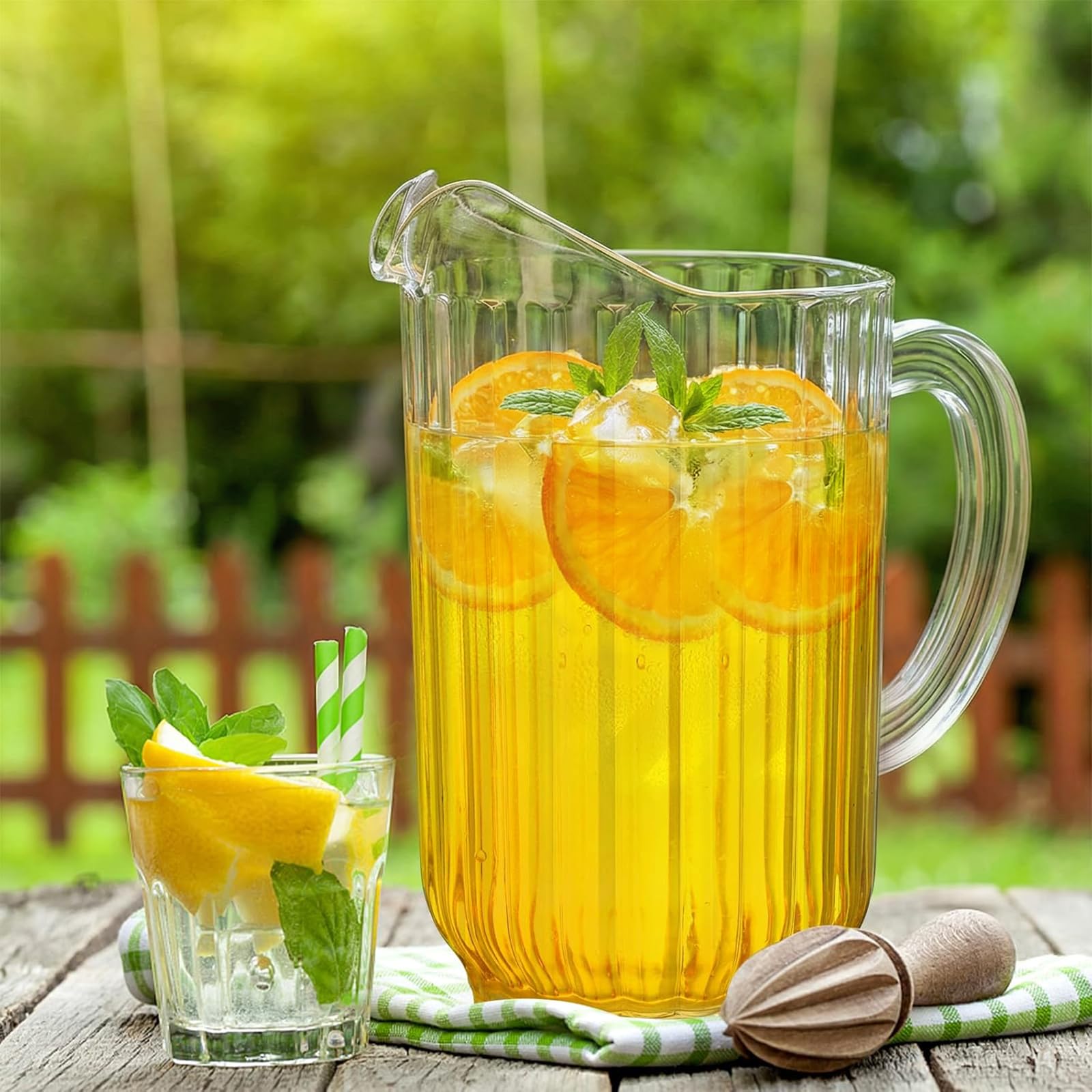 Cedilis Set of 2 Plastic Pitcher, Clear Beer Pitcher with Spout, 60 and 47 Ounce Durable Restaurant Pitcher, Water Carafe Jug for Parties, Beverage Pitcher for Soda, Lemonade, Juice, or Sangria