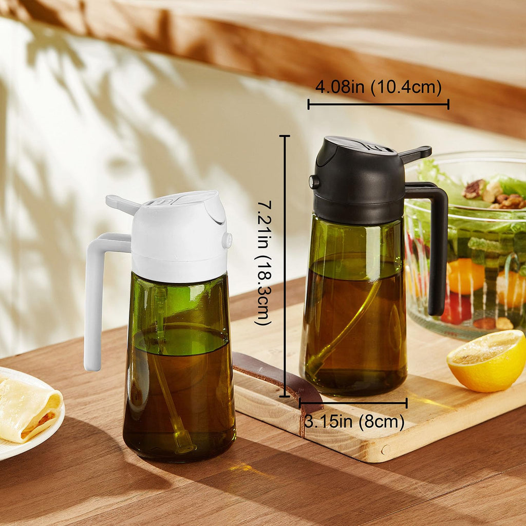 TrendPlain 470ml Olive Oil Dispenser Bottle for Kitchen Gadgets - 2 in 1 Dispenser and Sprayer - Olive Oil Spray Bottle w/Stickers (Light Blockage) - BPA Free - Black&Navy