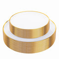 LIYH 60 Pcs Gold Plastic Plates Disposable - White Plastic Plates for Party/Weddings Include 30 White Gold Rim Dinner Plate 10.25" & 30 Dessert Plate 7.5 "